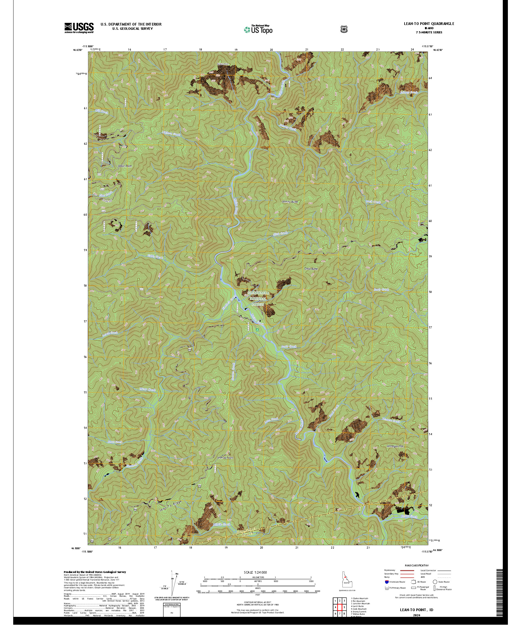 US TOPO 7.5-MINUTE MAP FOR LEAN-TO POINT, ID