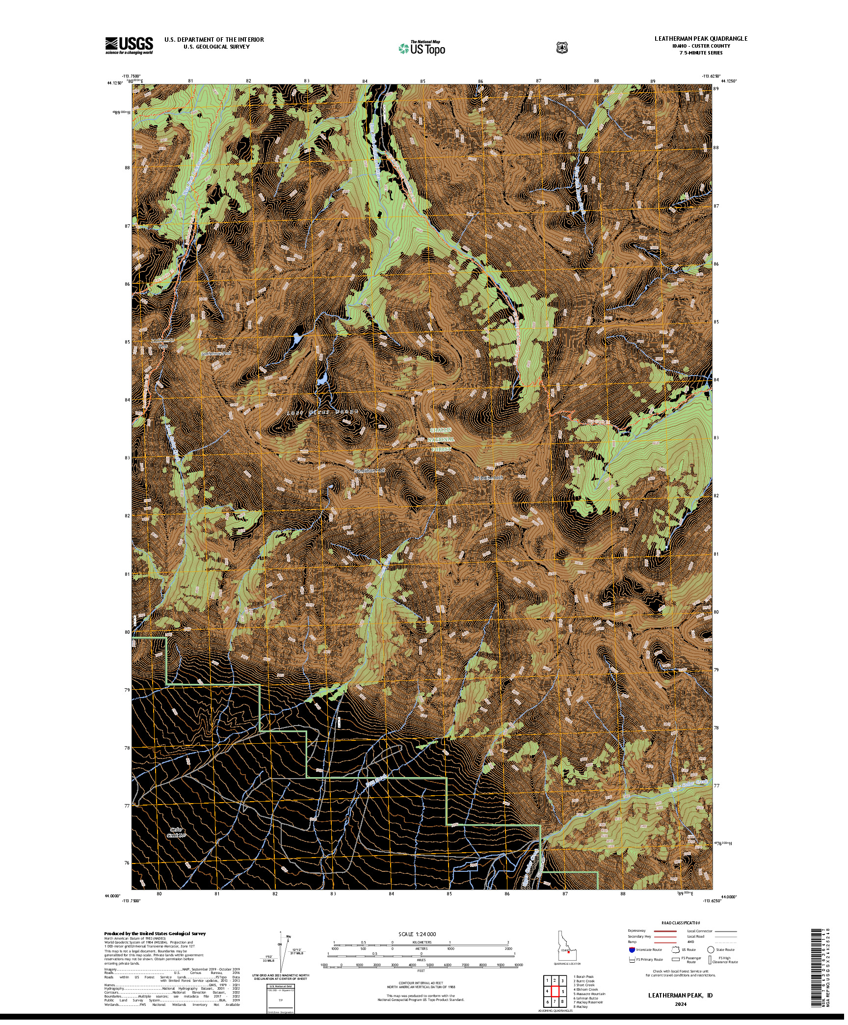 US TOPO 7.5-MINUTE MAP FOR LEATHERMAN PEAK, ID