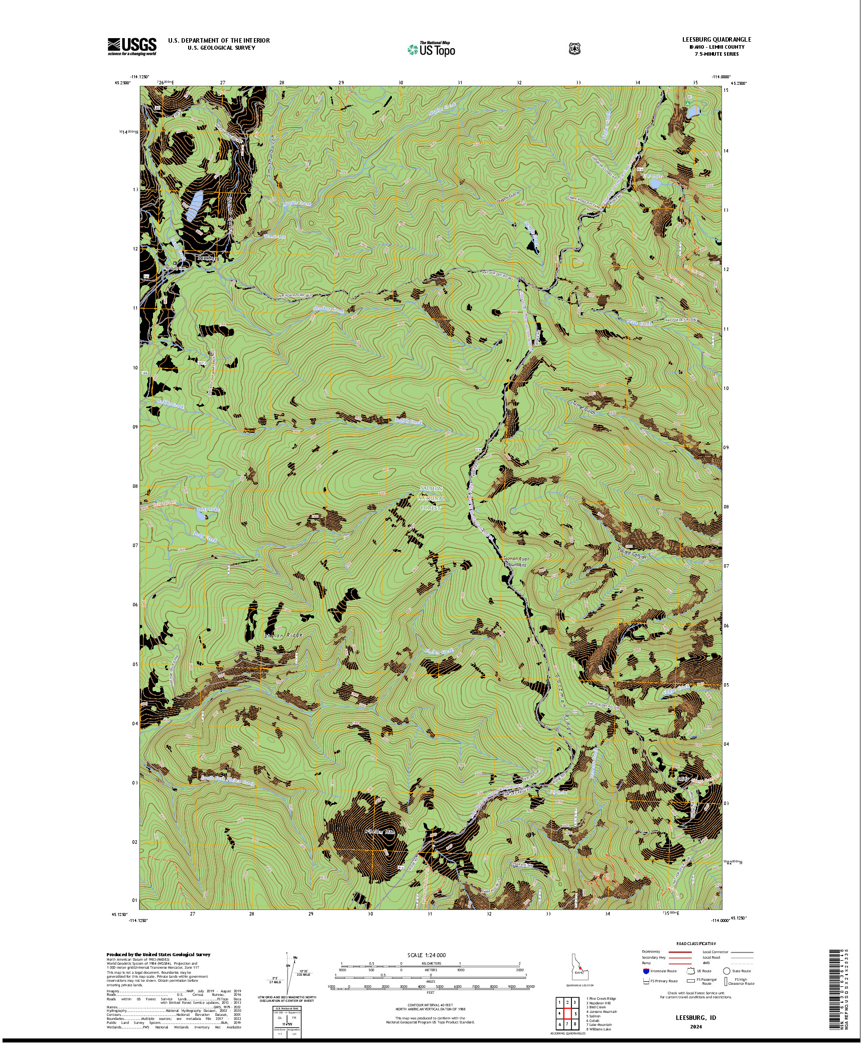 US TOPO 7.5-MINUTE MAP FOR LEESBURG, ID