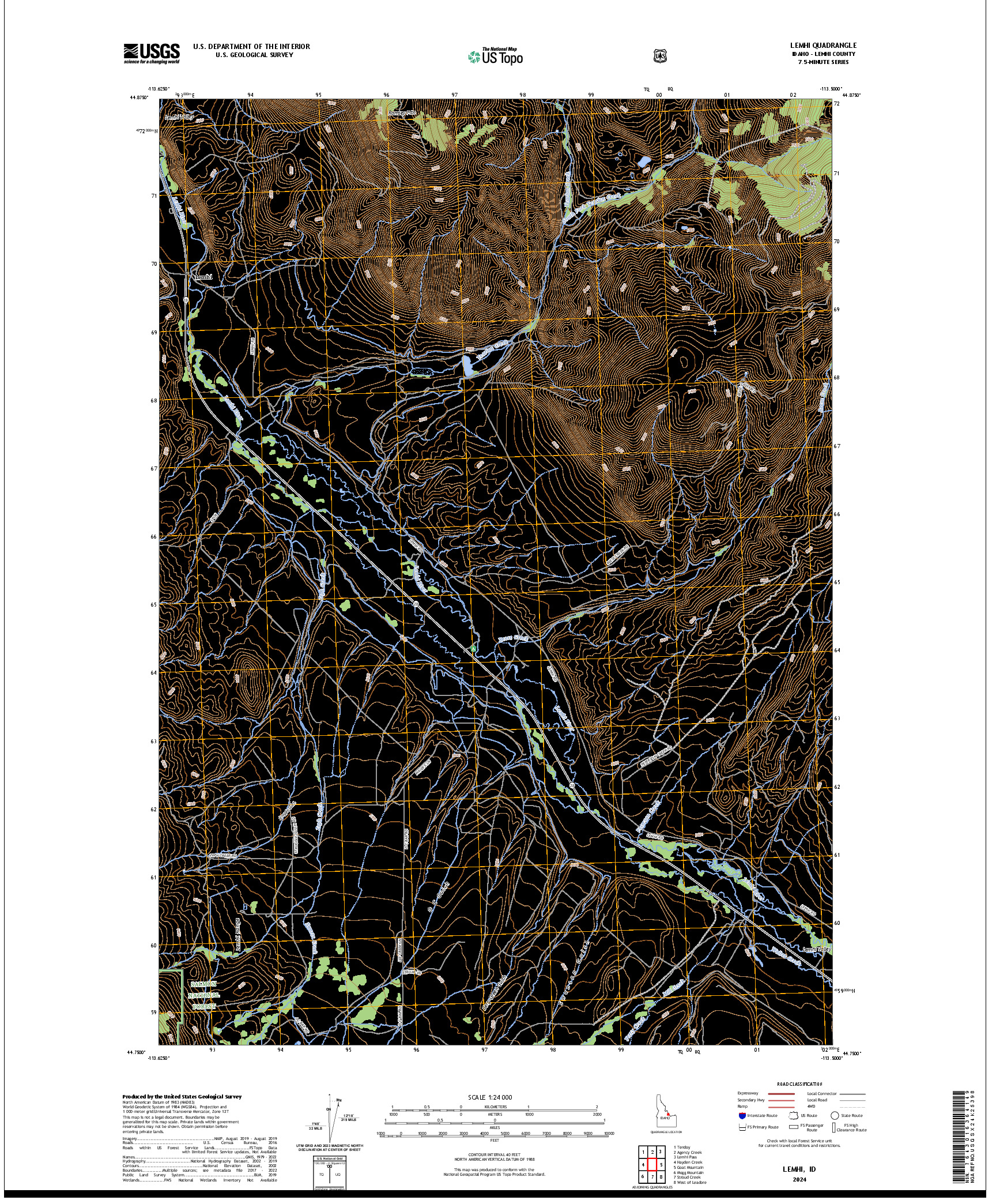 US TOPO 7.5-MINUTE MAP FOR LEMHI, ID