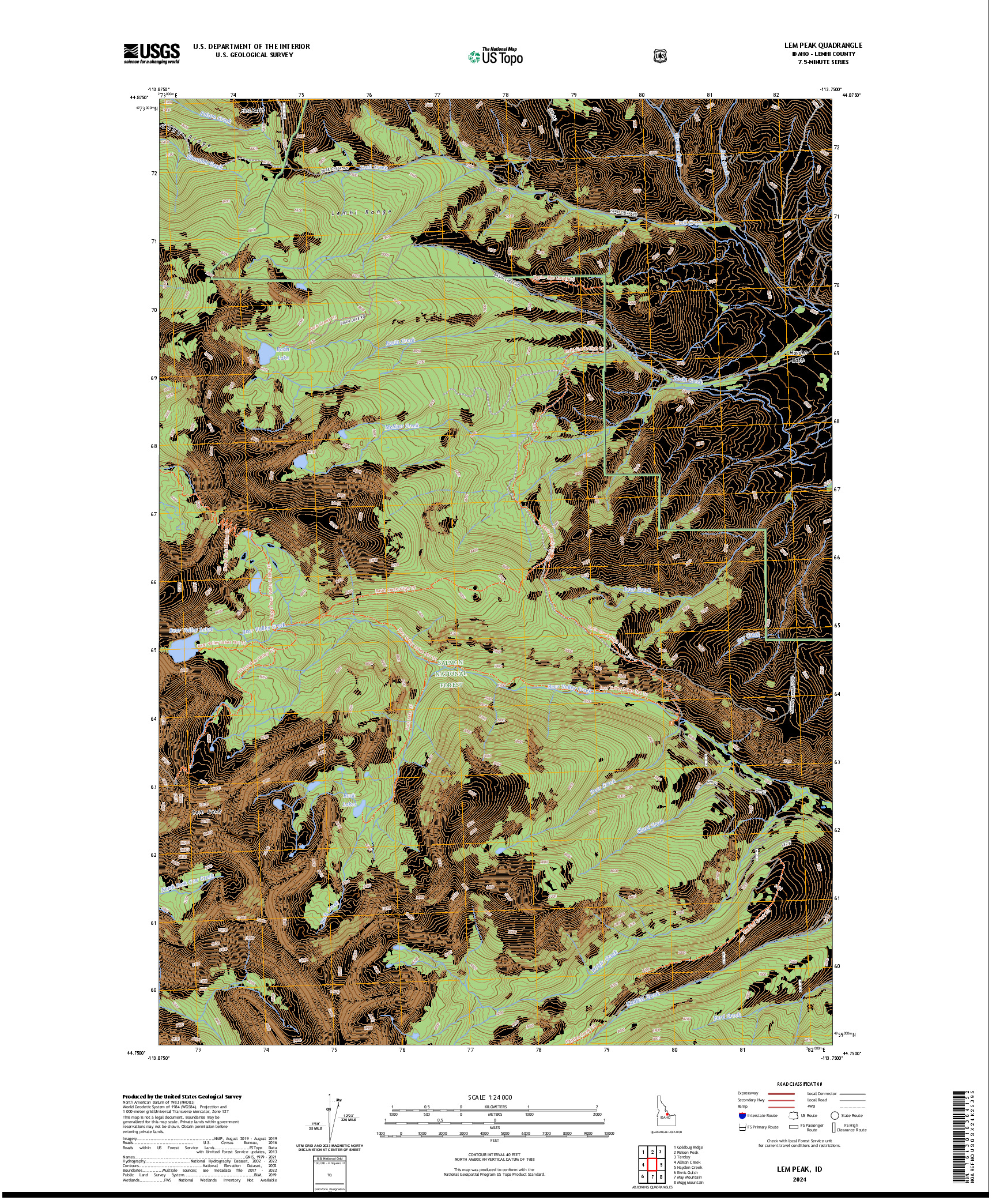 US TOPO 7.5-MINUTE MAP FOR LEM PEAK, ID