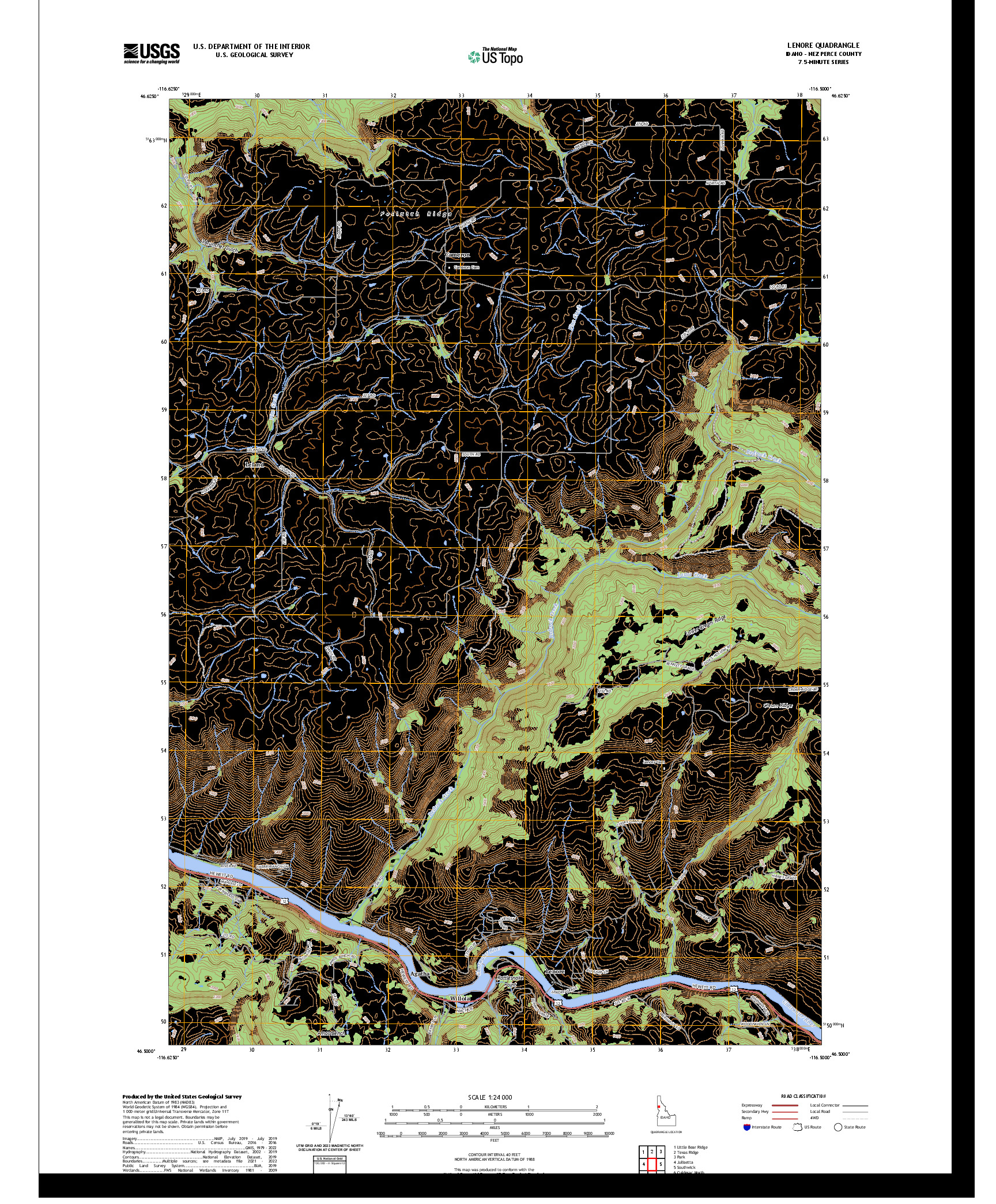 US TOPO 7.5-MINUTE MAP FOR LENORE, ID