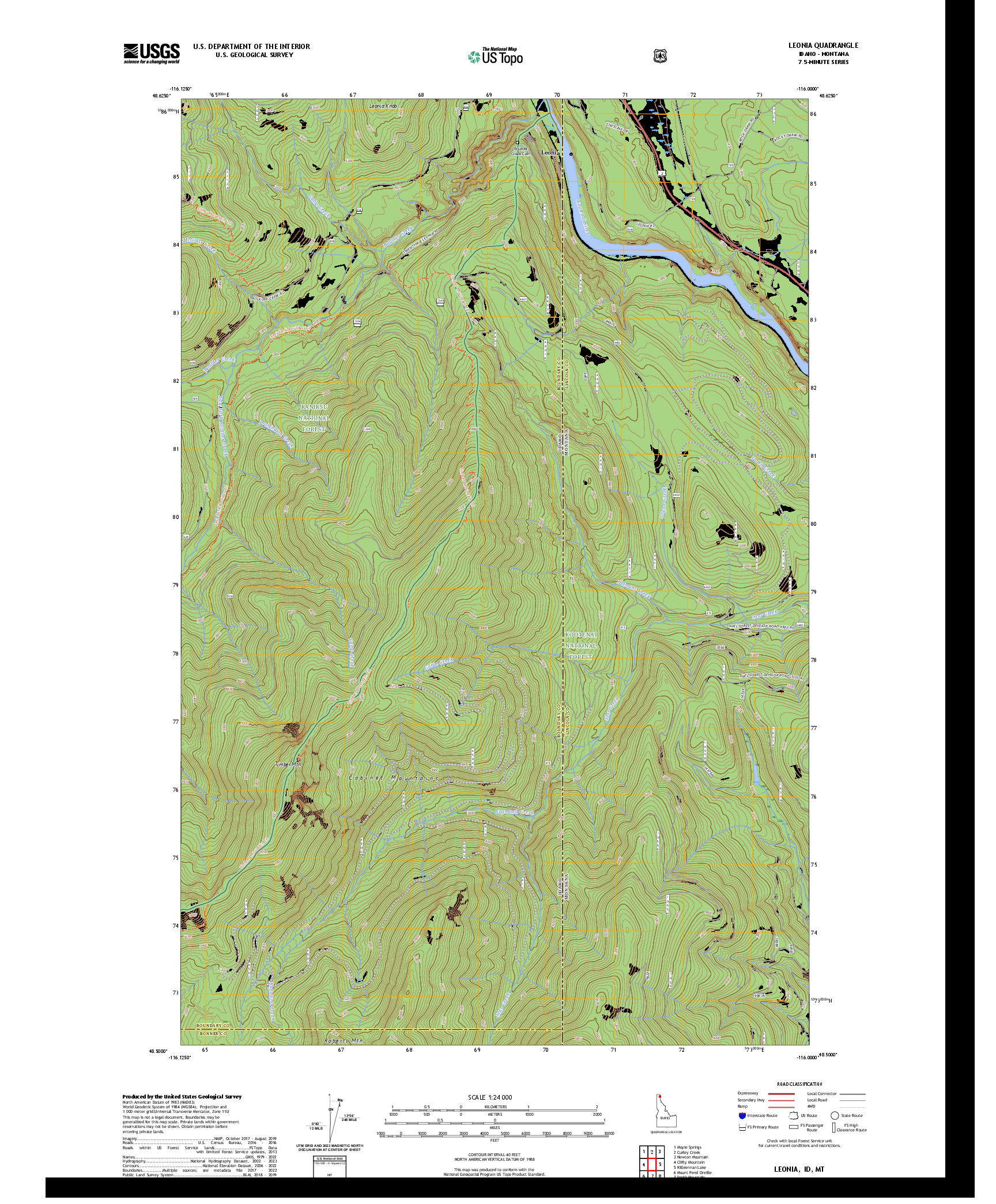 US TOPO 7.5-MINUTE MAP FOR LEONIA, ID,MT