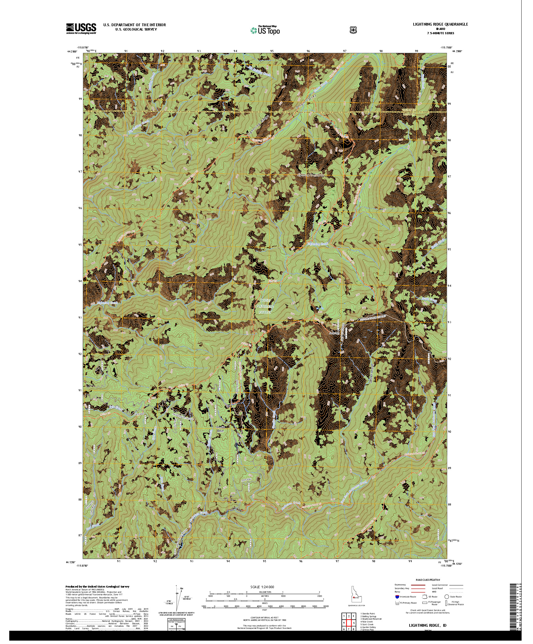 US TOPO 7.5-MINUTE MAP FOR LIGHTNING RIDGE, ID