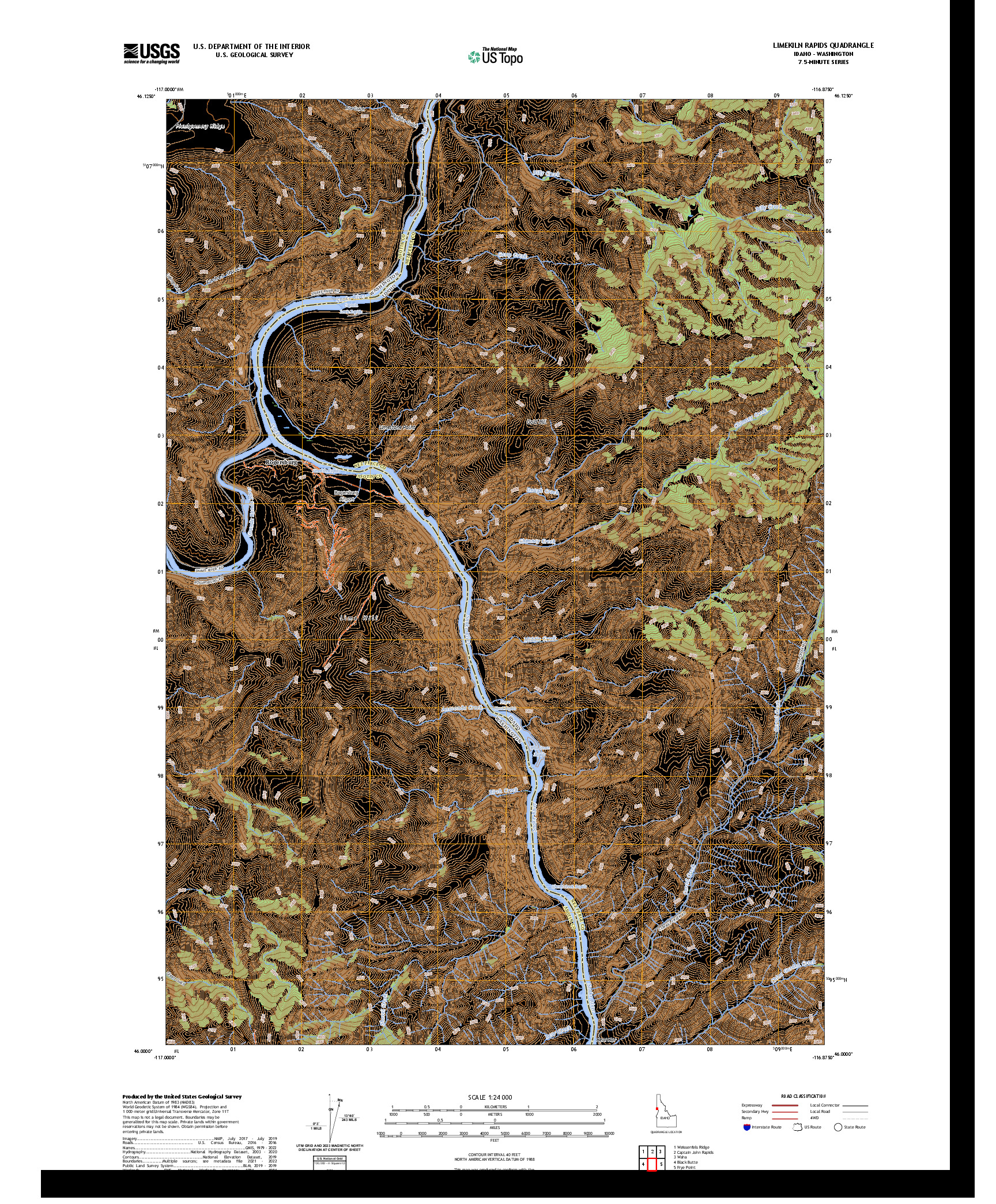 US TOPO 7.5-MINUTE MAP FOR LIMEKILN RAPIDS, ID,WA