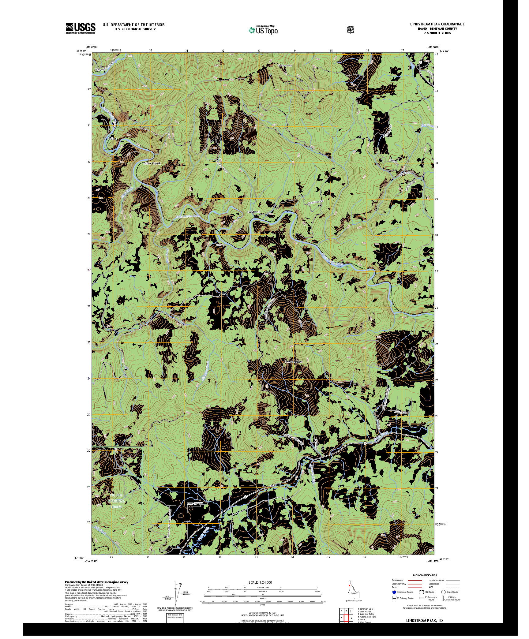 US TOPO 7.5-MINUTE MAP FOR LINDSTROM PEAK, ID