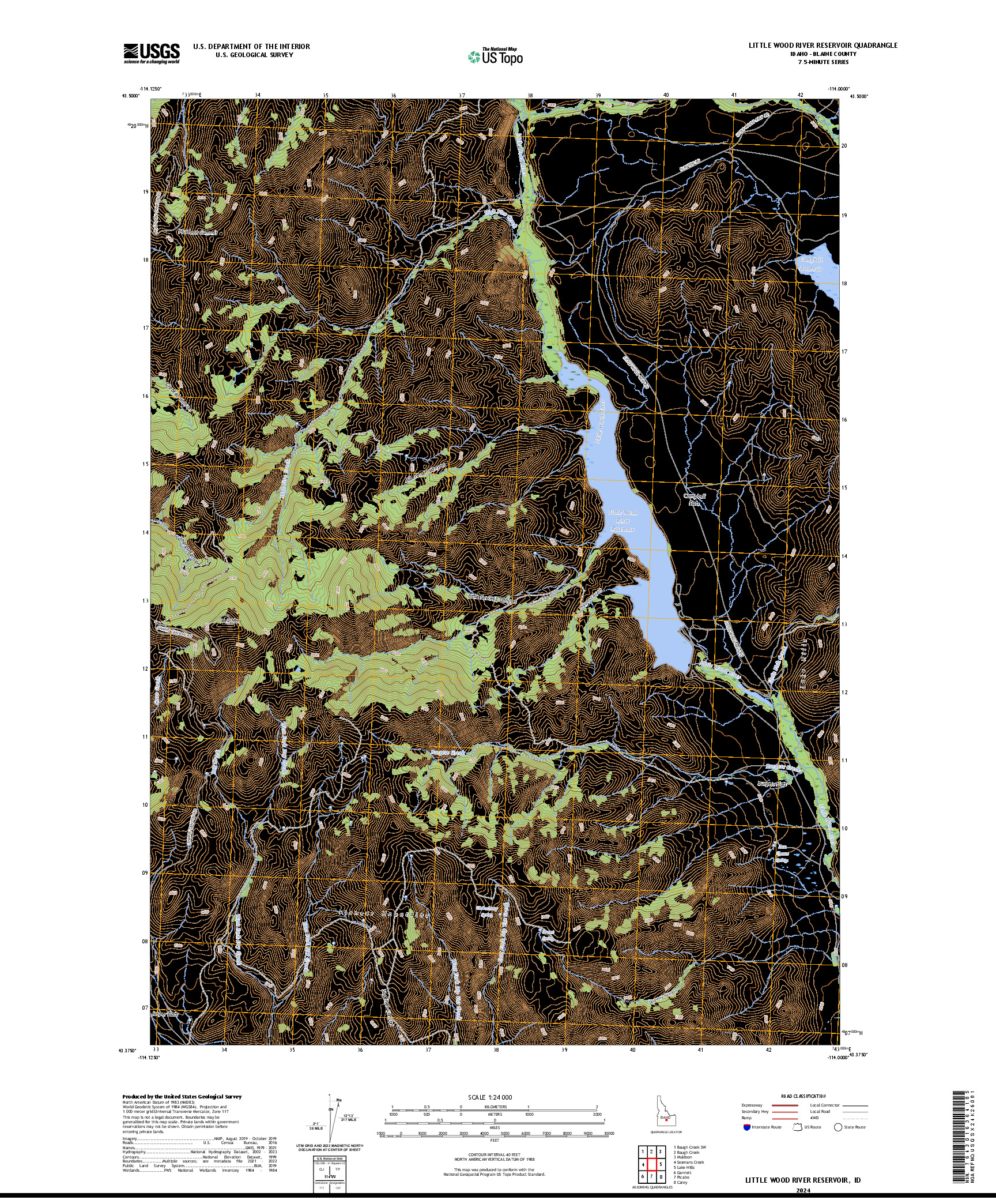 US TOPO 7.5-MINUTE MAP FOR LITTLE WOOD RIVER RESERVOIR, ID