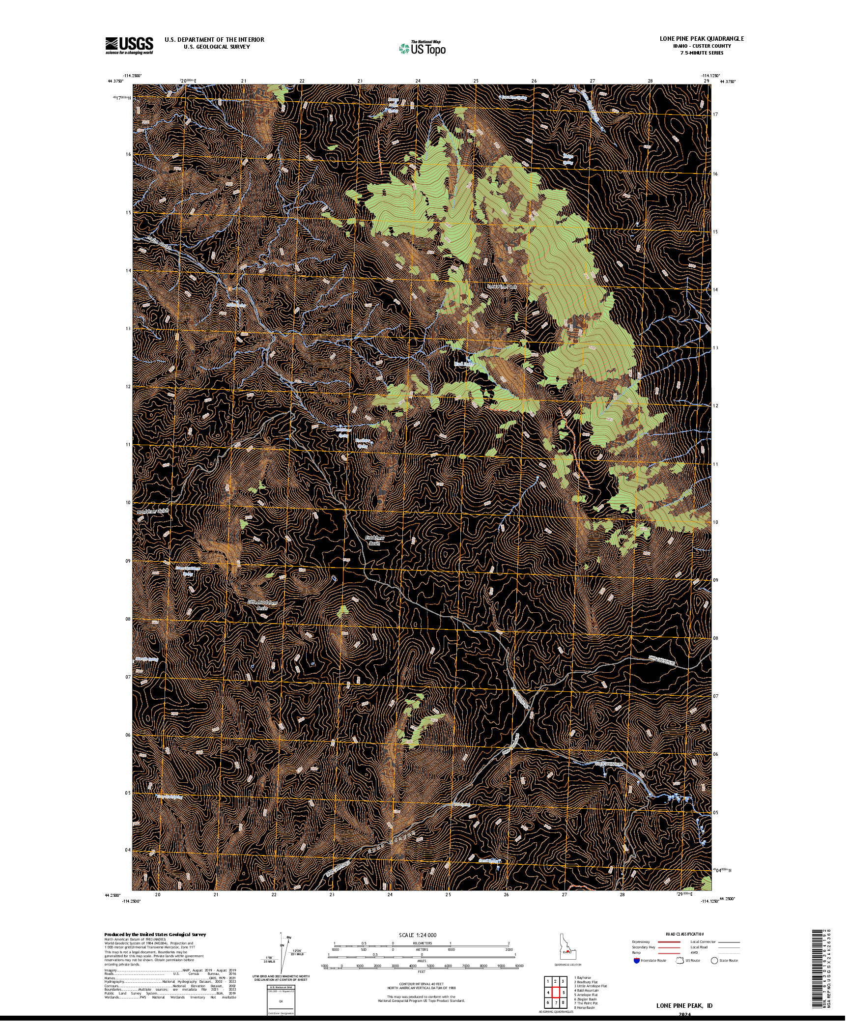 US TOPO 7.5-MINUTE MAP FOR LONE PINE PEAK, ID