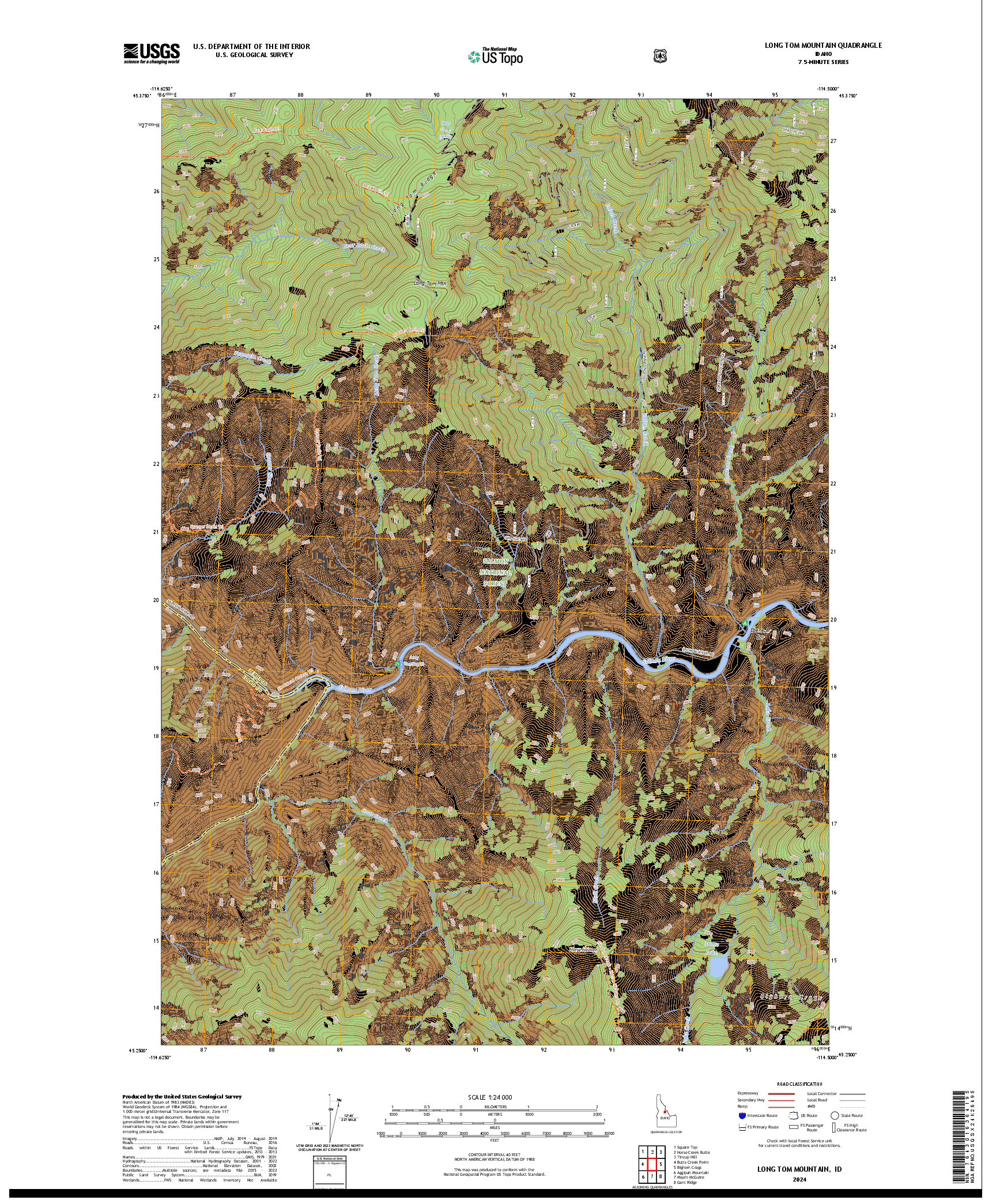 US TOPO 7.5-MINUTE MAP FOR LONG TOM MOUNTAIN, ID