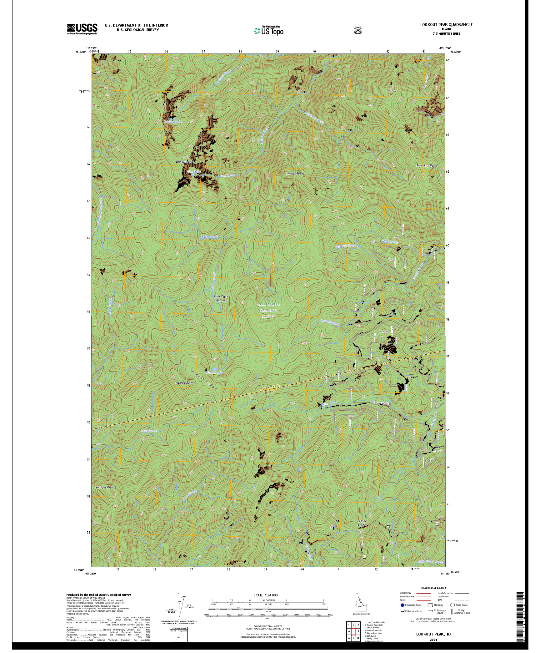 US TOPO 7.5-MINUTE MAP FOR LOOKOUT PEAK, ID
