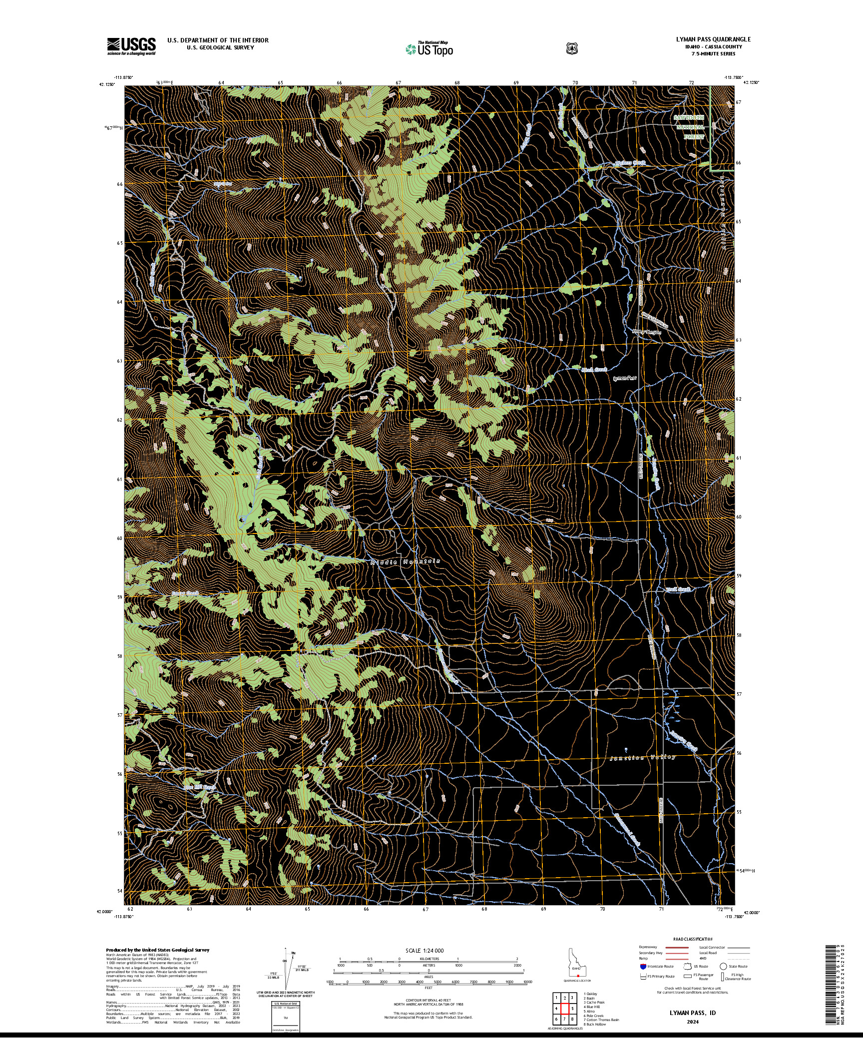US TOPO 7.5-MINUTE MAP FOR LYMAN PASS, ID