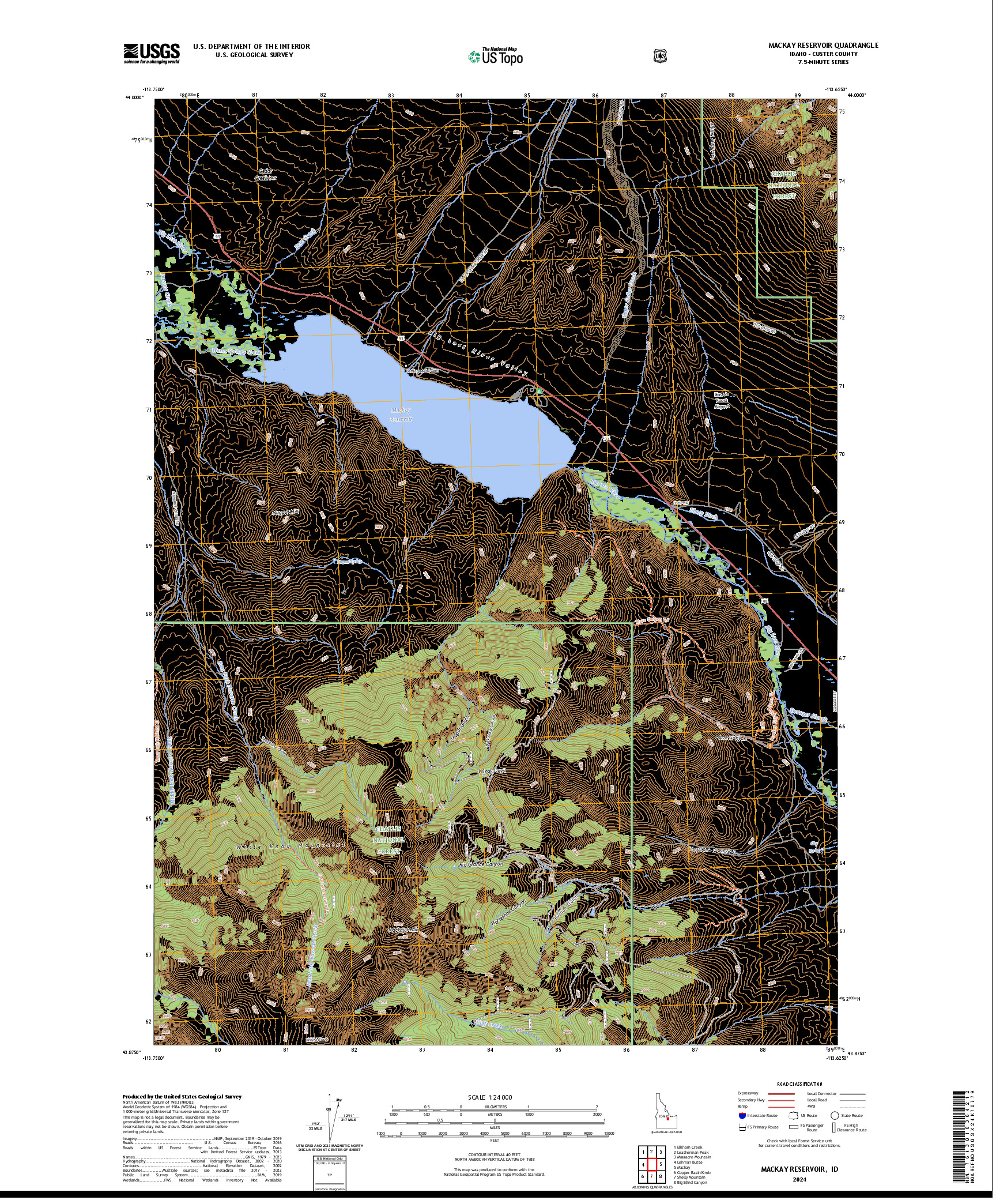 US TOPO 7.5-MINUTE MAP FOR MACKAY RESERVOIR, ID