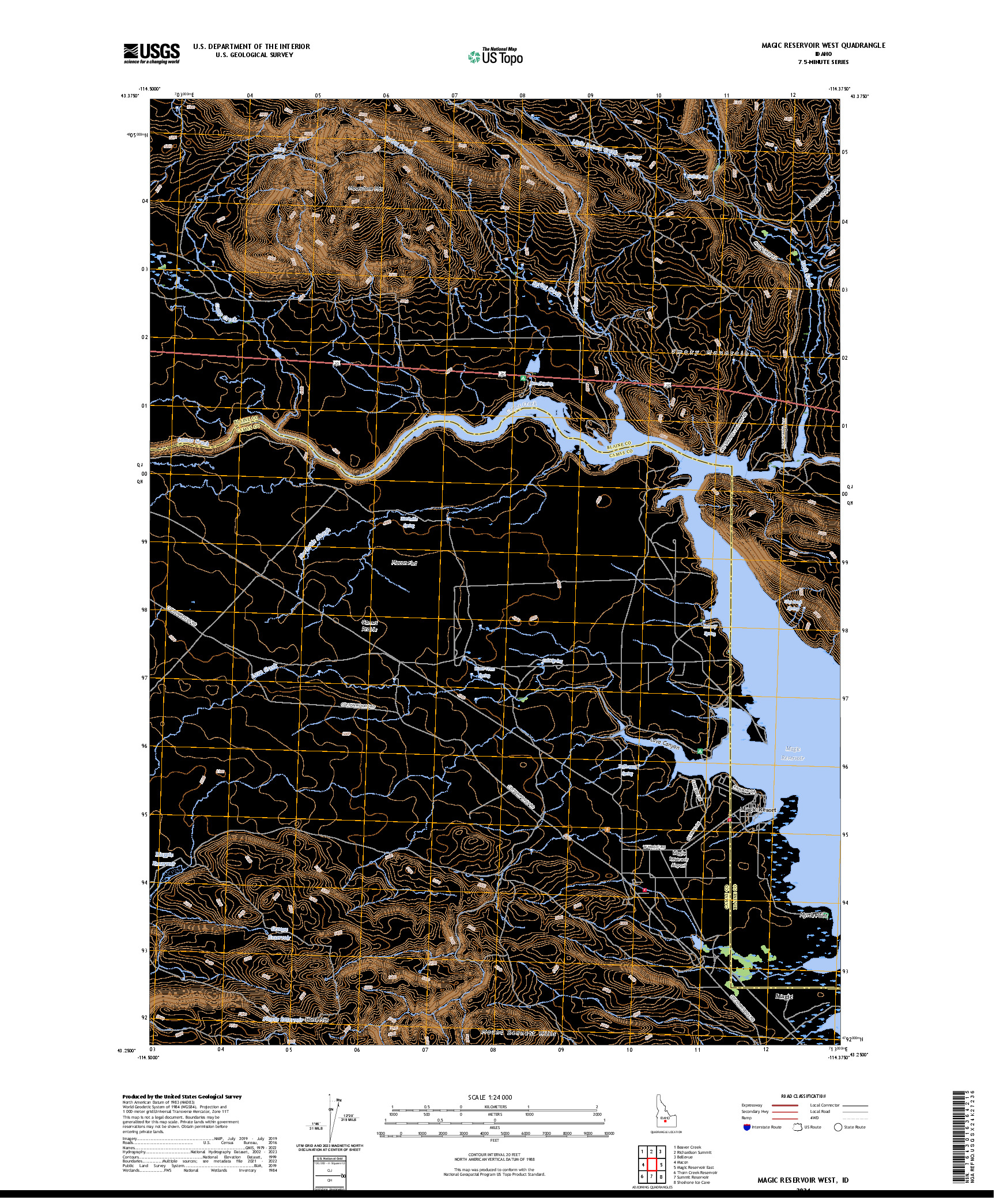 US TOPO 7.5-MINUTE MAP FOR MAGIC RESERVOIR WEST, ID