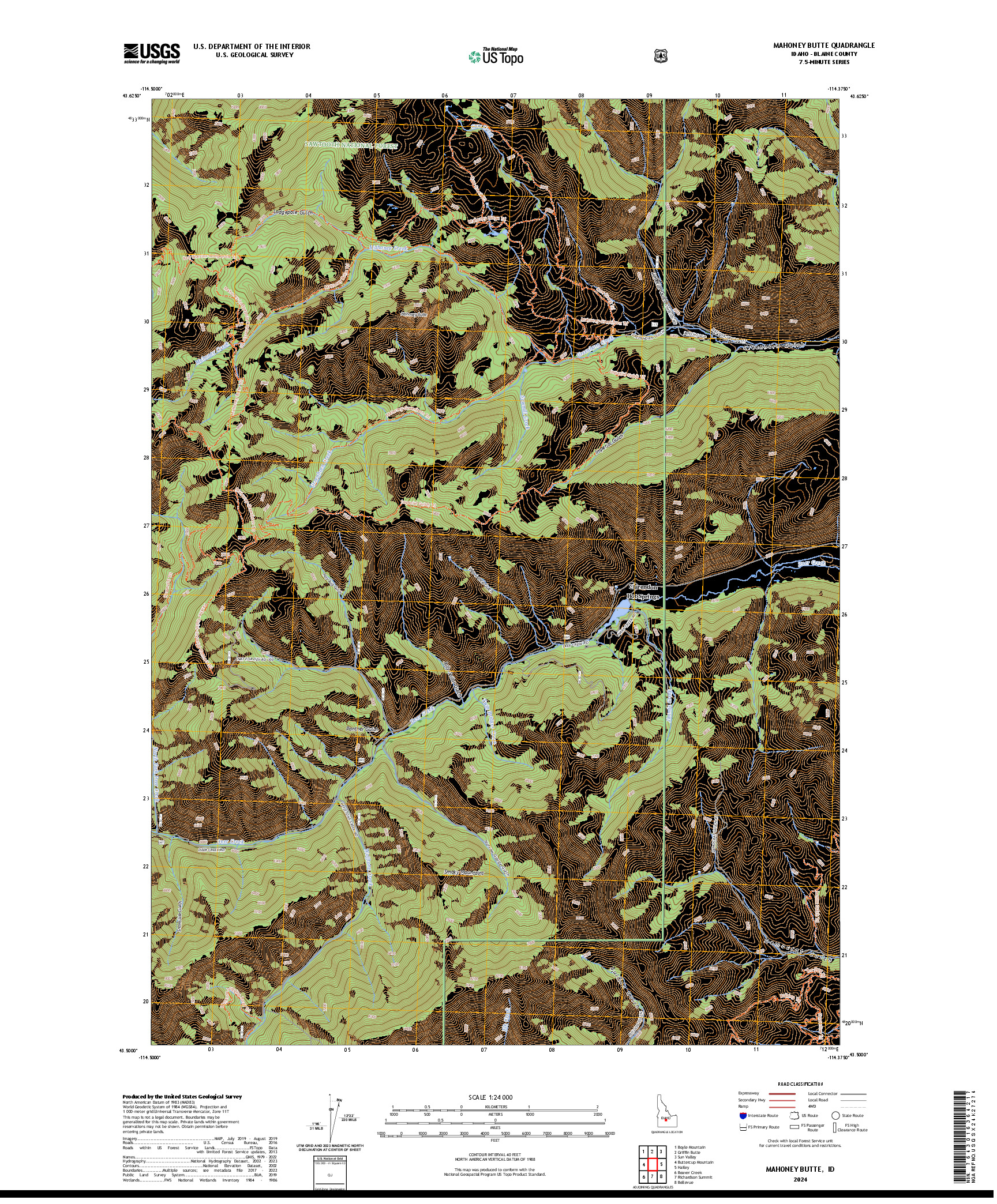 US TOPO 7.5-MINUTE MAP FOR MAHONEY BUTTE, ID