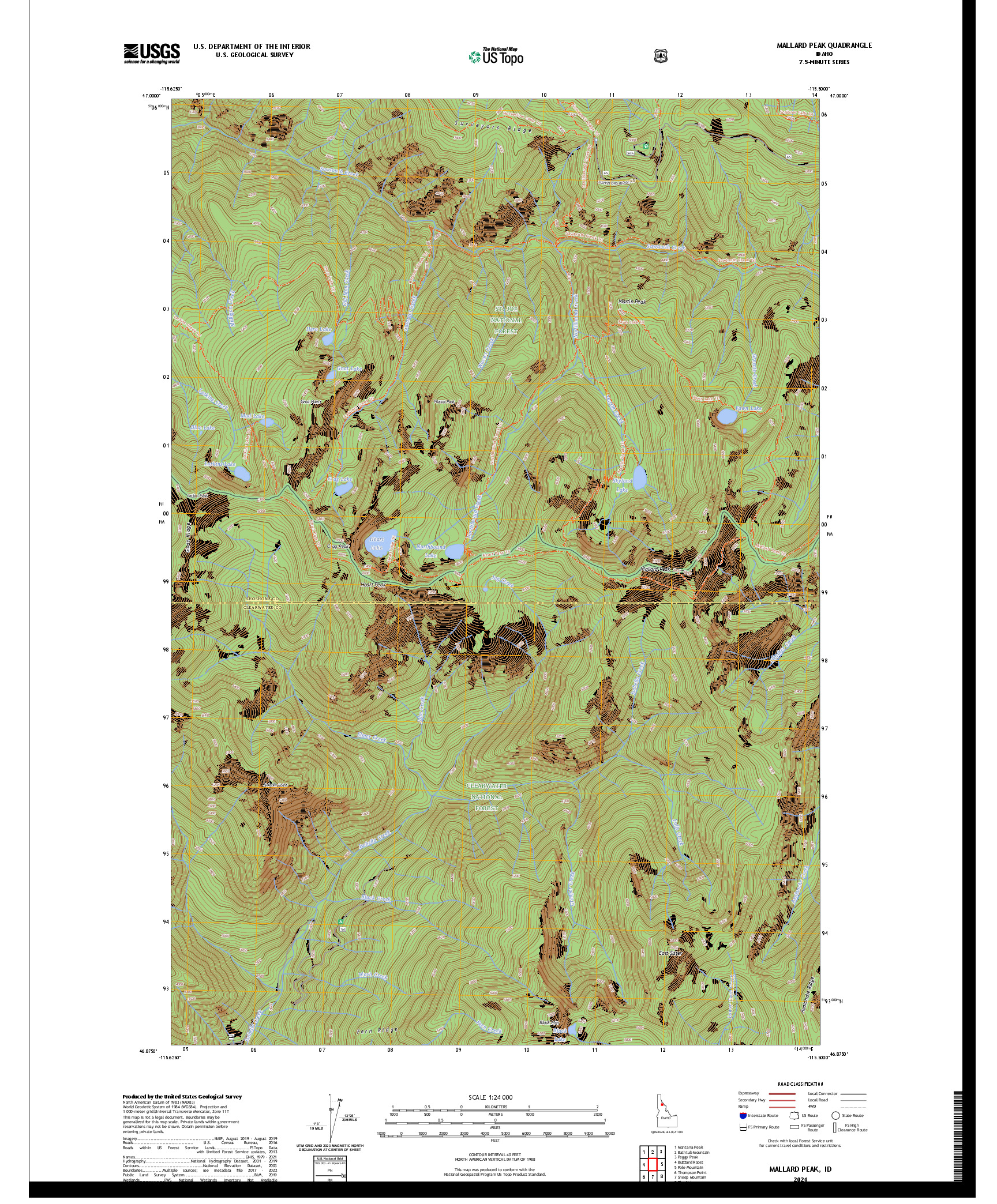 US TOPO 7.5-MINUTE MAP FOR MALLARD PEAK, ID