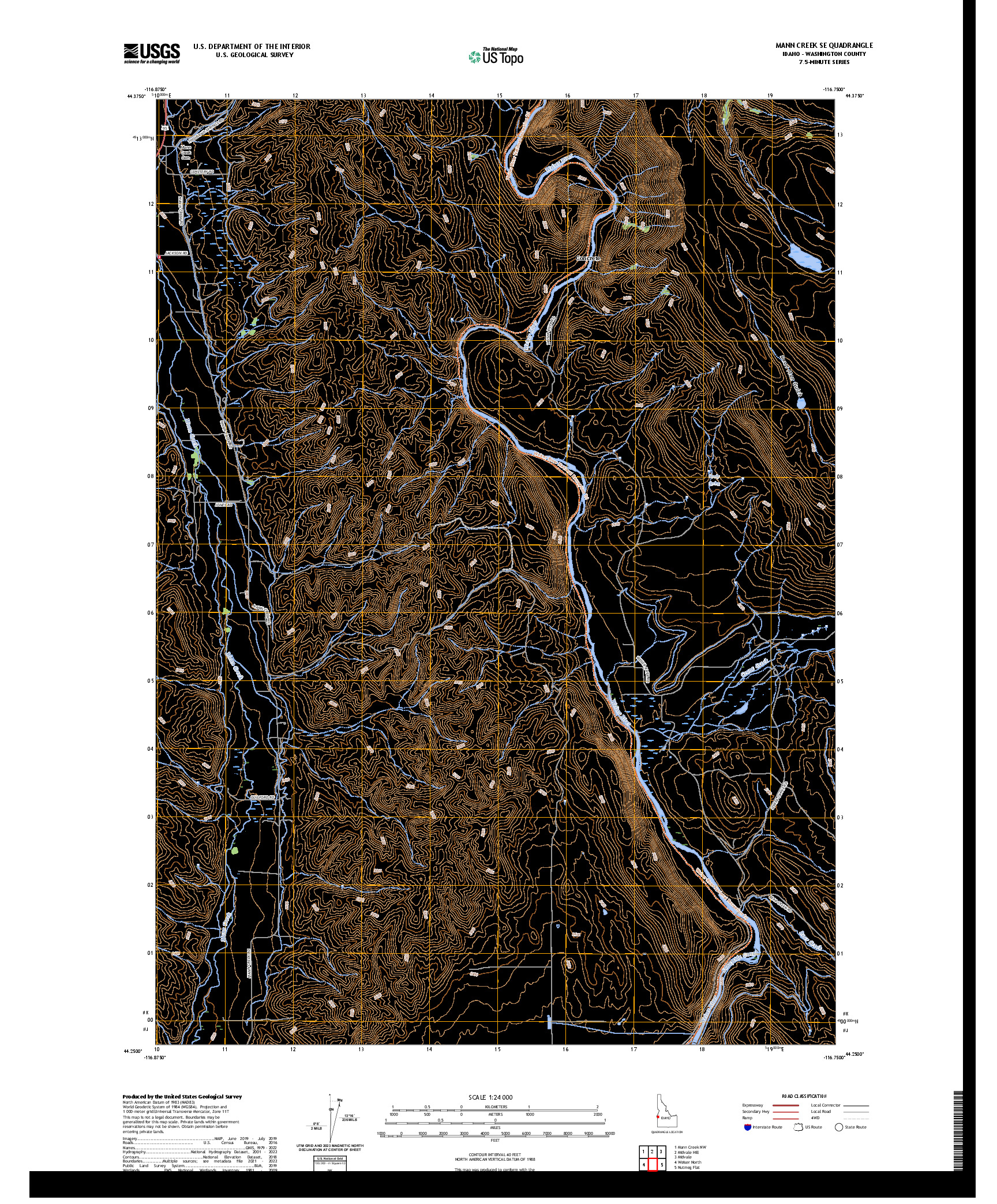 US TOPO 7.5-MINUTE MAP FOR MANN CREEK SE, ID