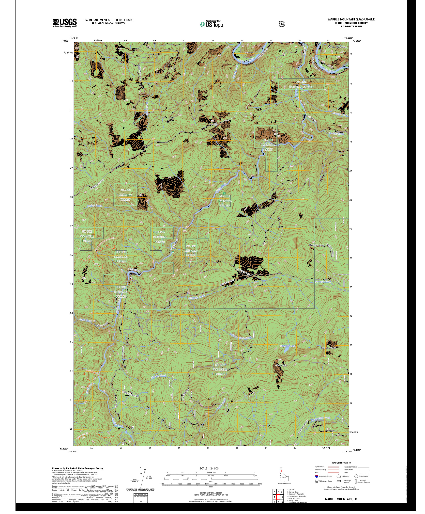 US TOPO 7.5-MINUTE MAP FOR MARBLE MOUNTAIN, ID