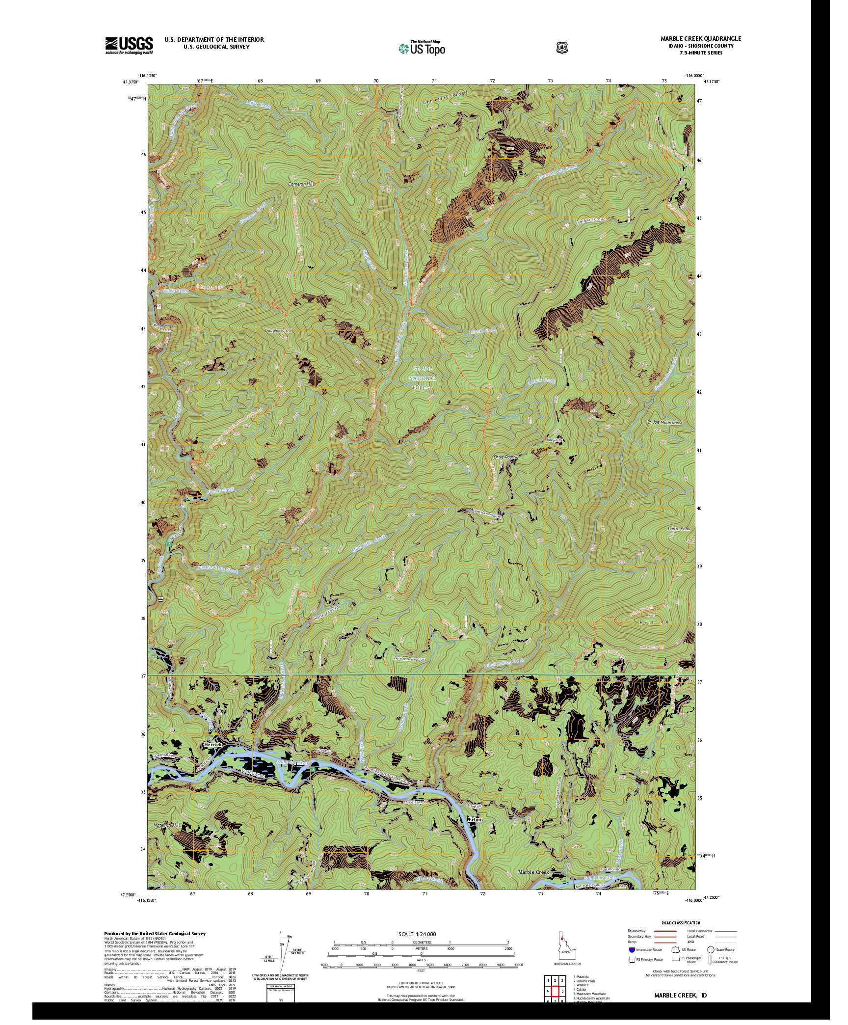 US TOPO 7.5-MINUTE MAP FOR MARBLE CREEK, ID