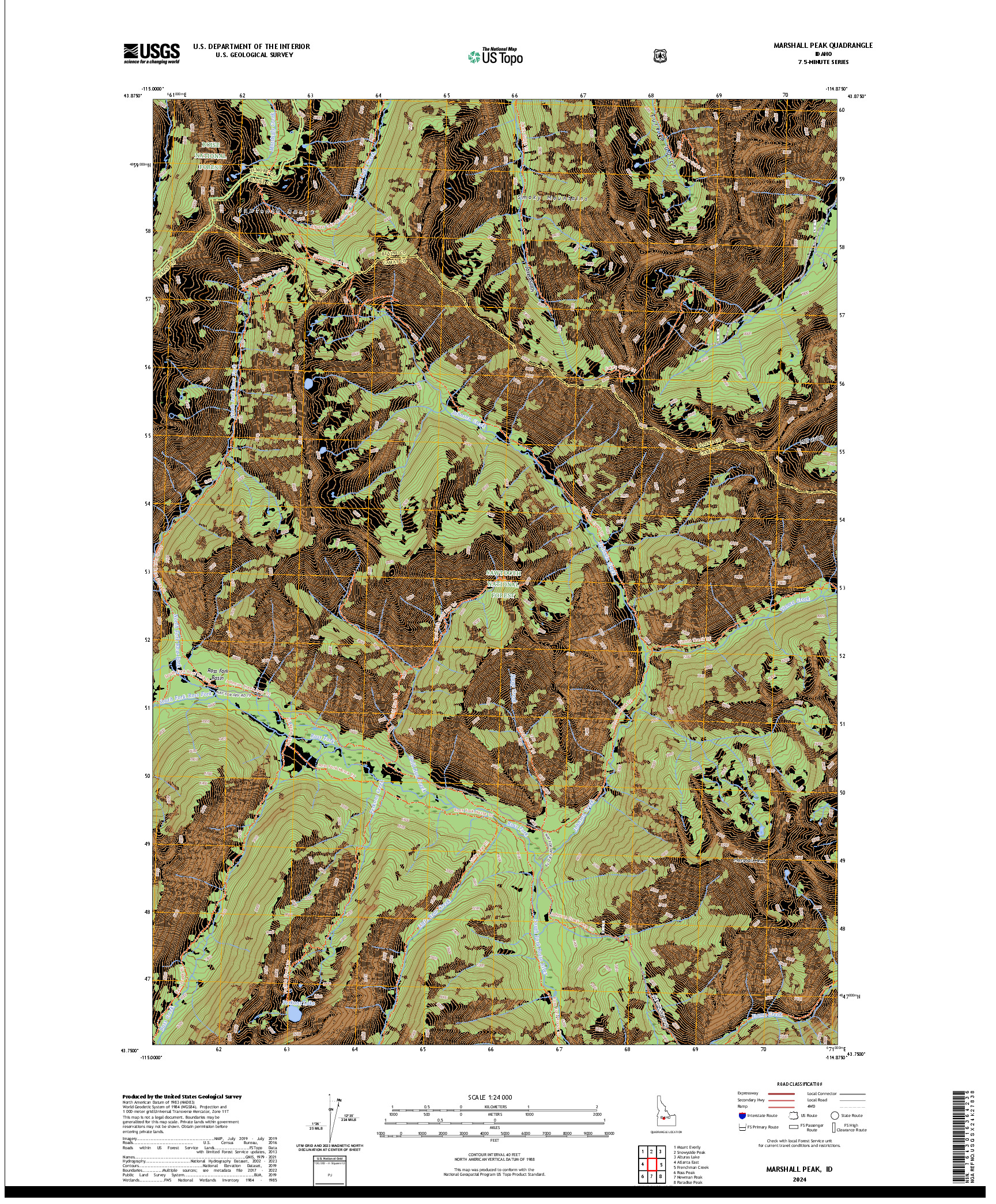 US TOPO 7.5-MINUTE MAP FOR MARSHALL PEAK, ID