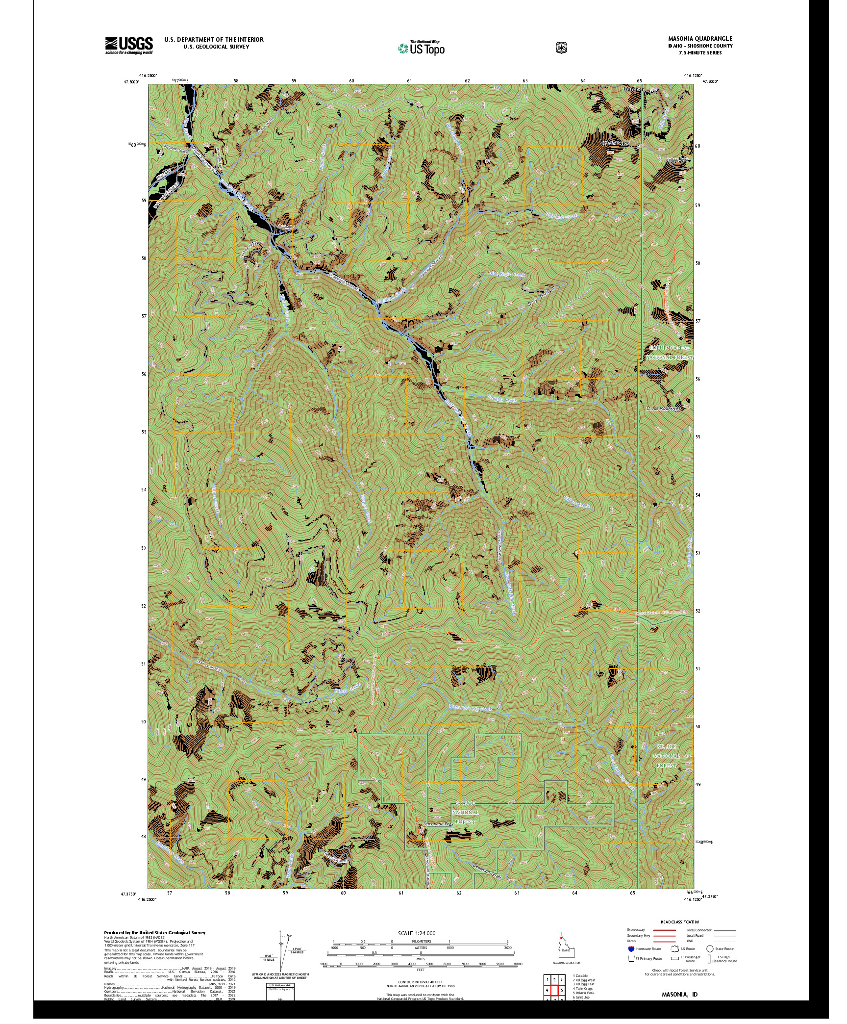 US TOPO 7.5-MINUTE MAP FOR MASONIA, ID