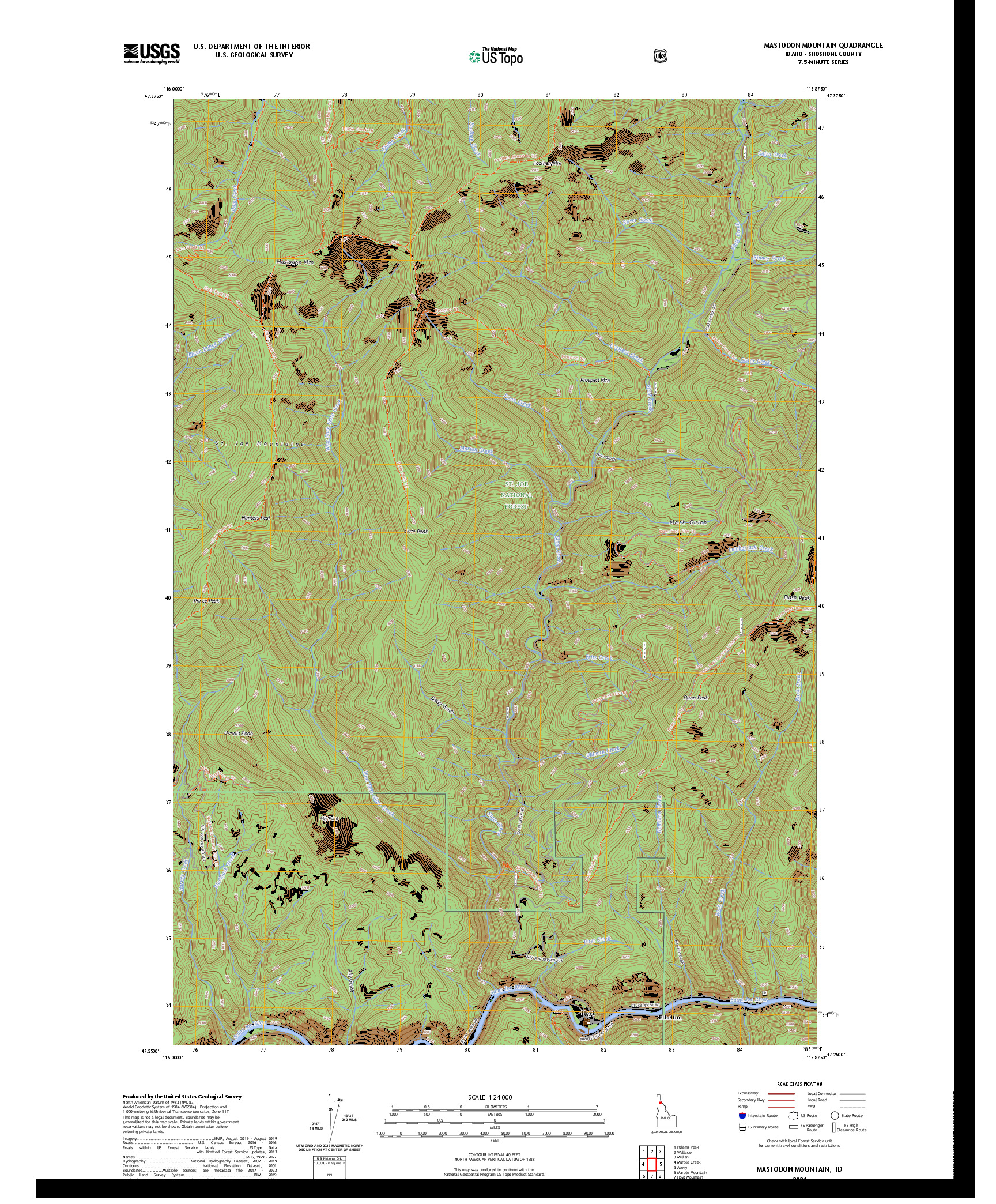US TOPO 7.5-MINUTE MAP FOR MASTODON MOUNTAIN, ID