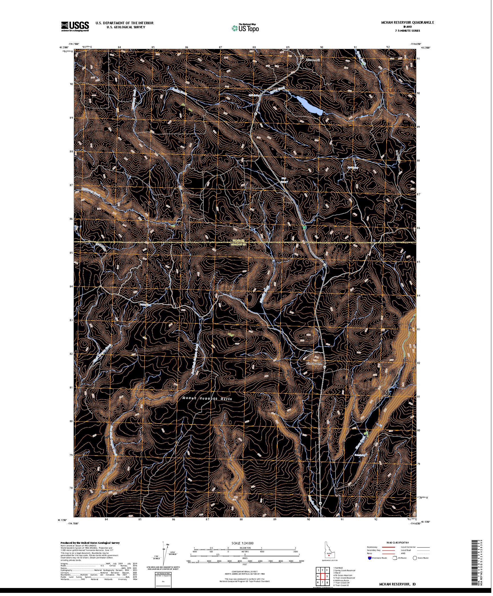 US TOPO 7.5-MINUTE MAP FOR MCHAN RESERVOIR, ID