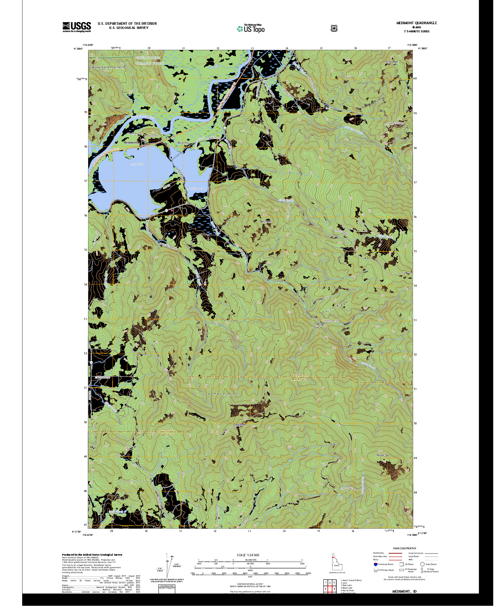US TOPO 7.5-MINUTE MAP FOR MEDIMONT, ID