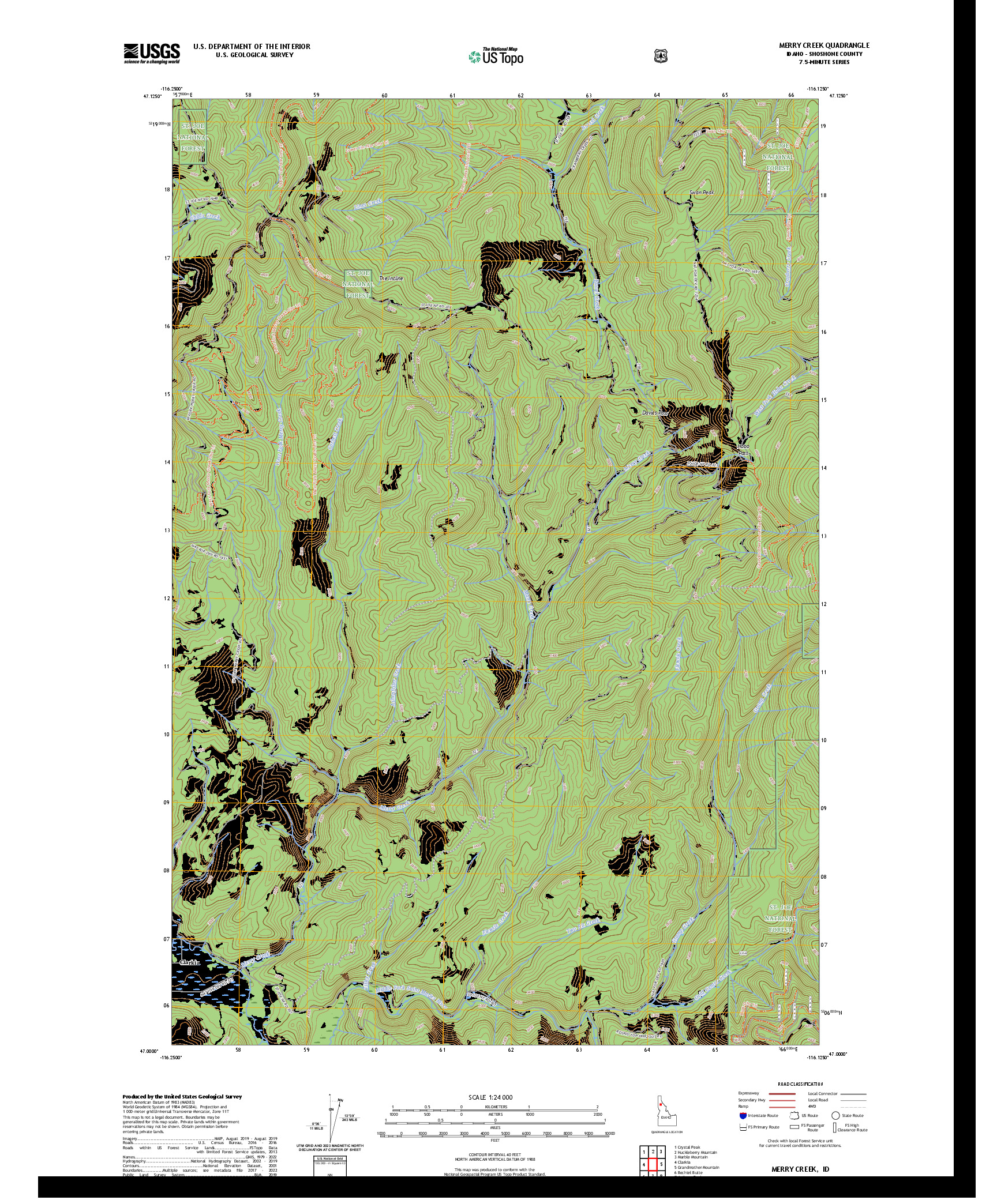 US TOPO 7.5-MINUTE MAP FOR MERRY CREEK, ID