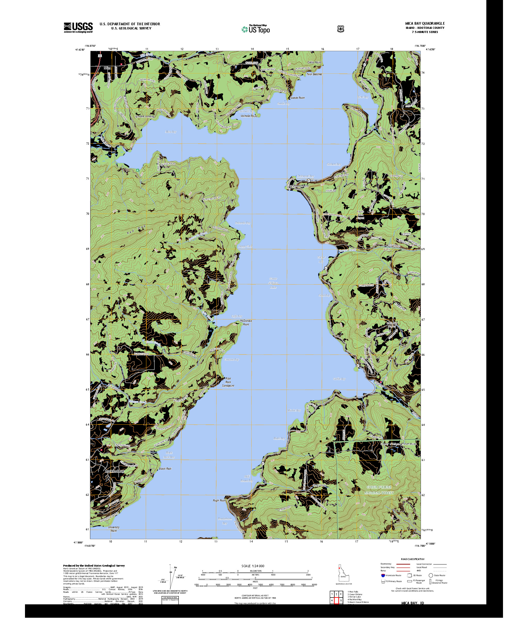 US TOPO 7.5-MINUTE MAP FOR MICA BAY, ID