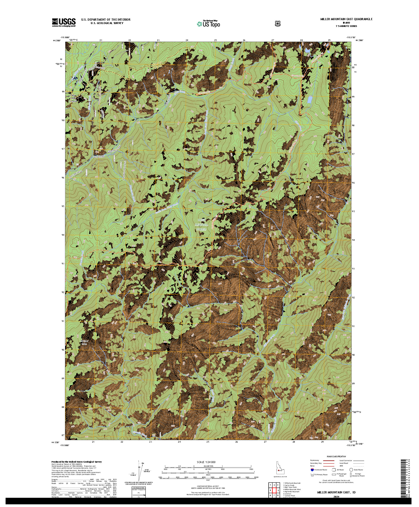 US TOPO 7.5-MINUTE MAP FOR MILLER MOUNTAIN EAST, ID