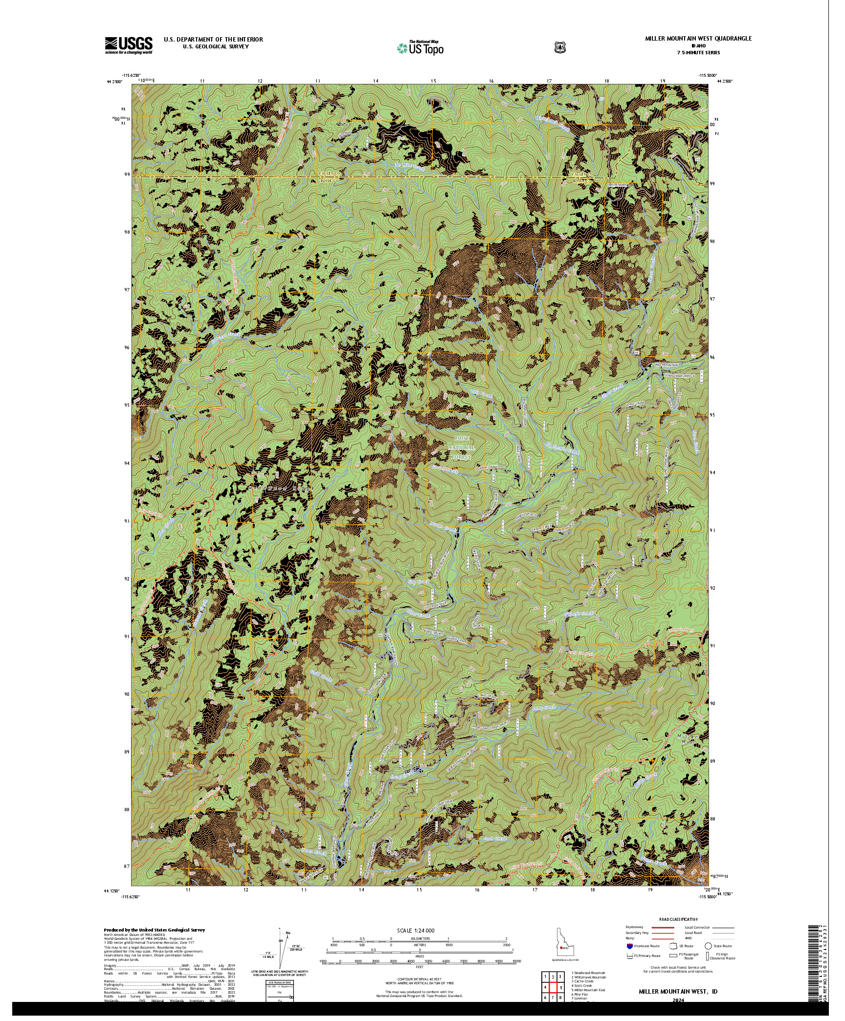 US TOPO 7.5-MINUTE MAP FOR MILLER MOUNTAIN WEST, ID