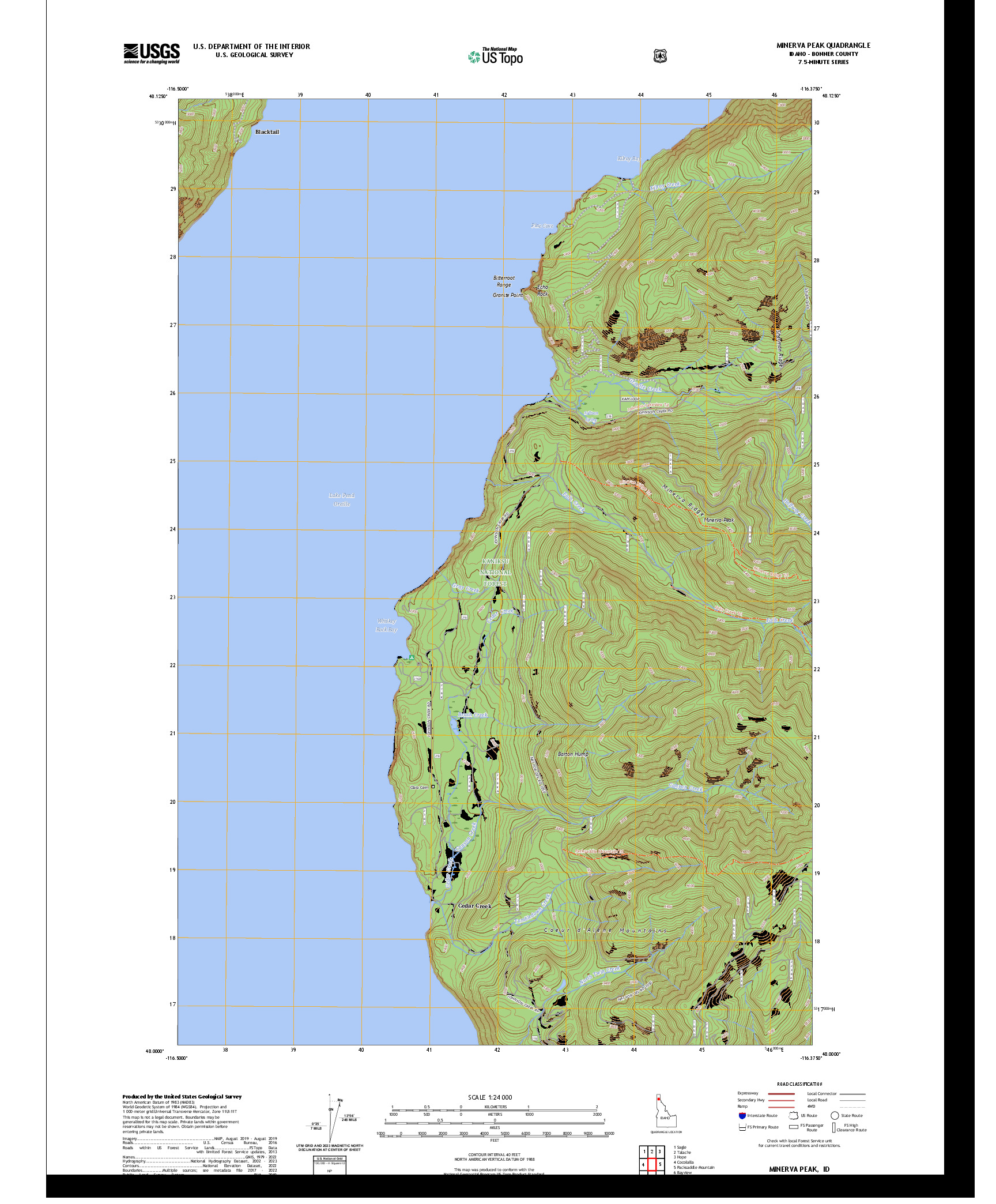 US TOPO 7.5-MINUTE MAP FOR MINERVA PEAK, ID