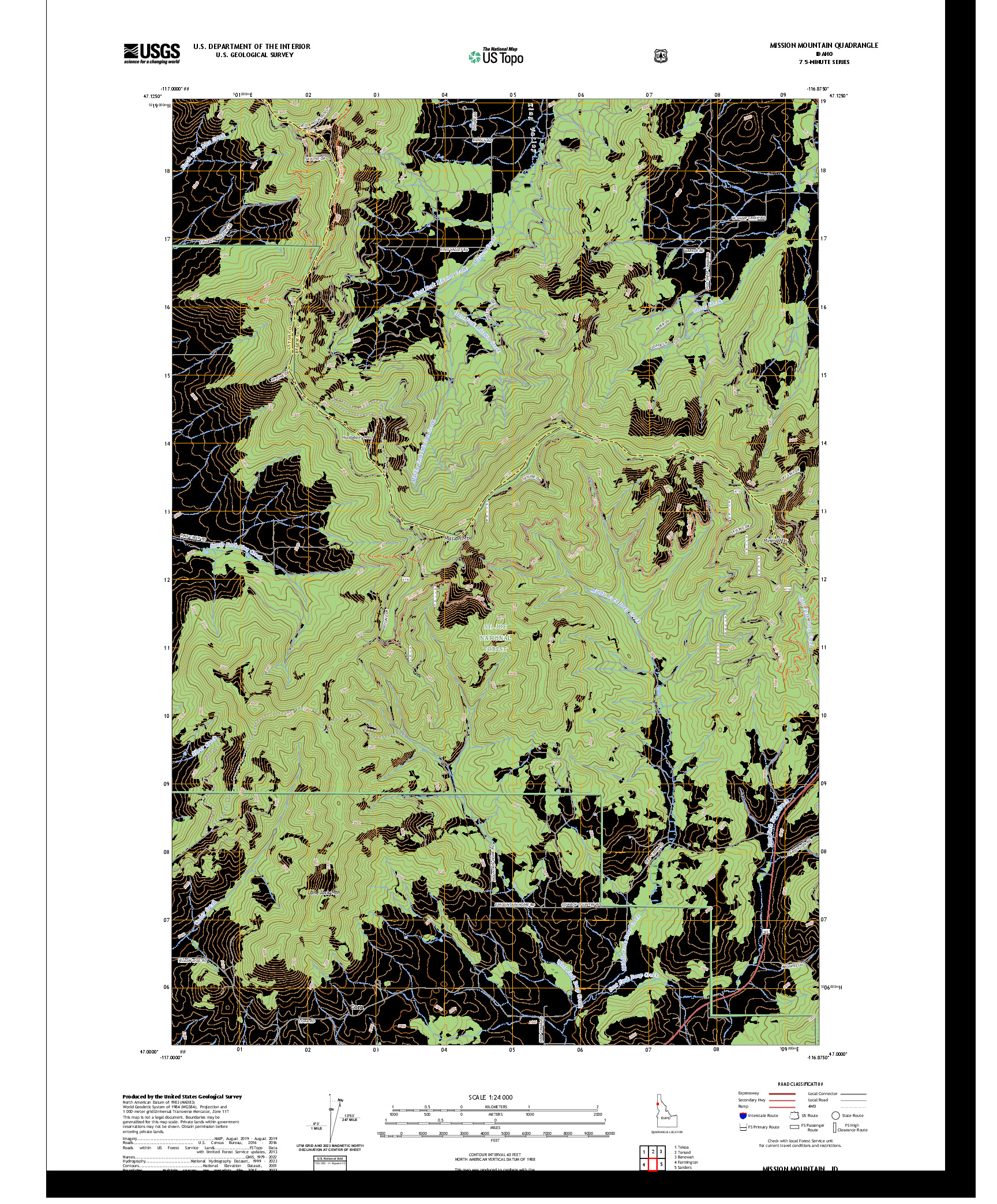 US TOPO 7.5-MINUTE MAP FOR MISSION MOUNTAIN, ID