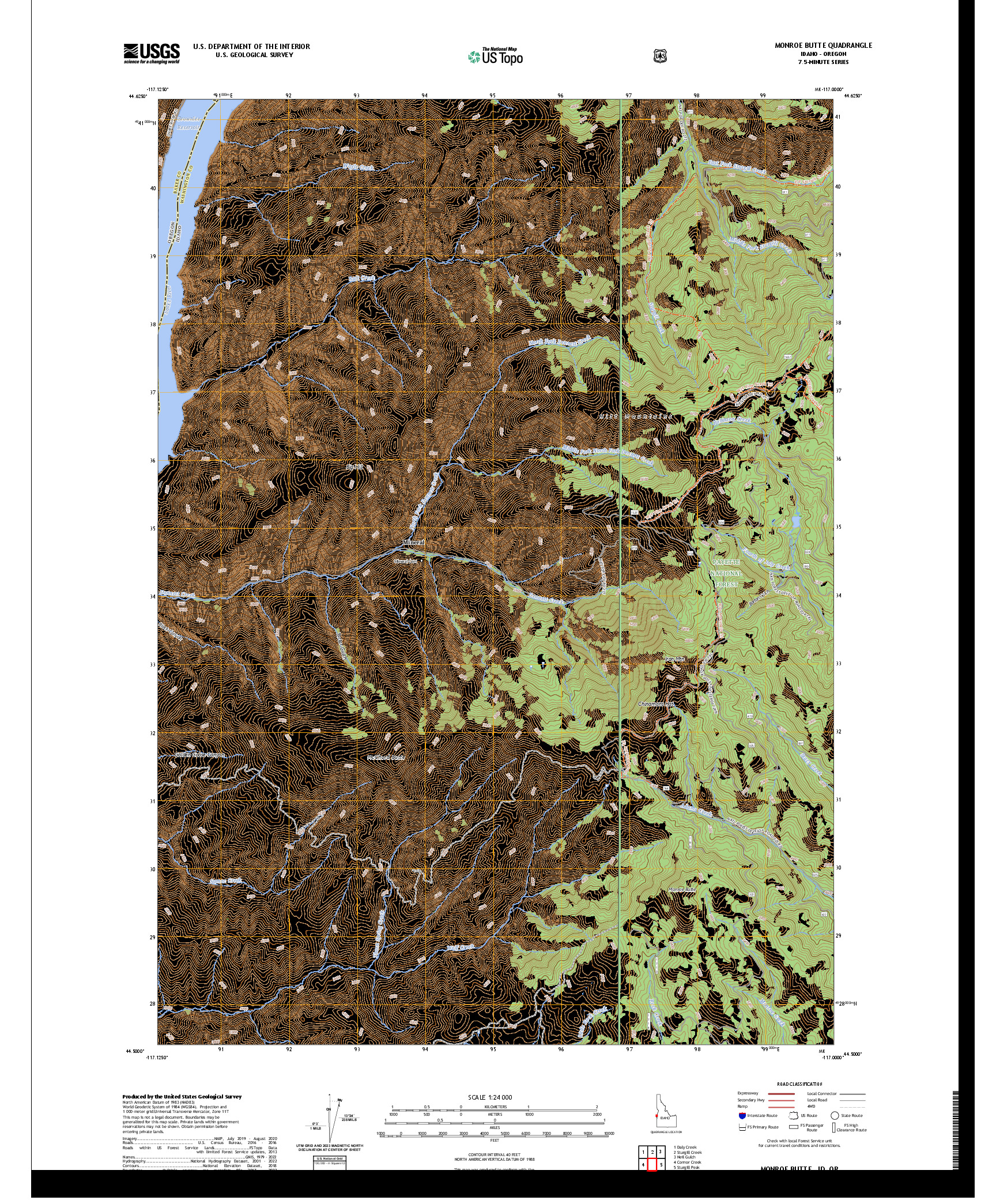 US TOPO 7.5-MINUTE MAP FOR MONROE BUTTE, ID,OR