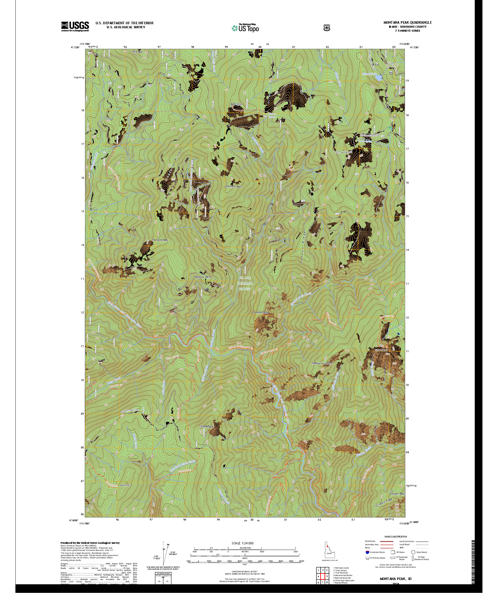 US TOPO 7.5-MINUTE MAP FOR MONTANA PEAK, ID