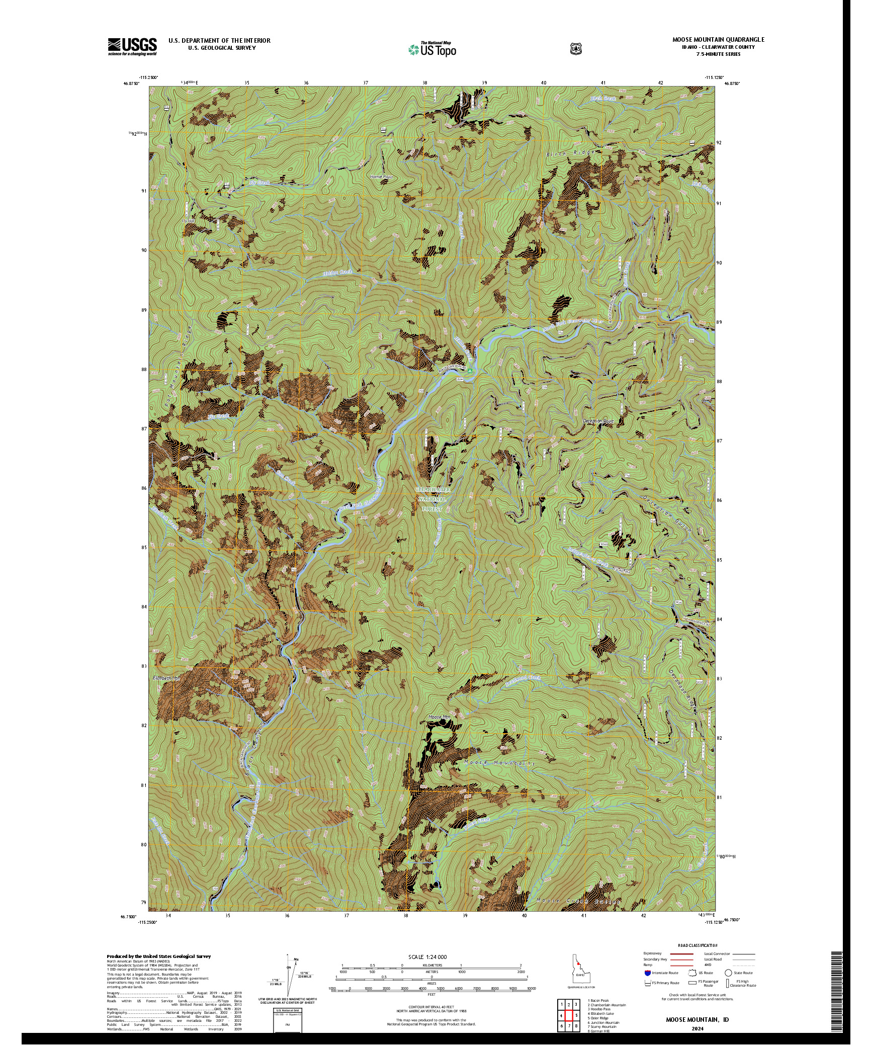 US TOPO 7.5-MINUTE MAP FOR MOOSE MOUNTAIN, ID