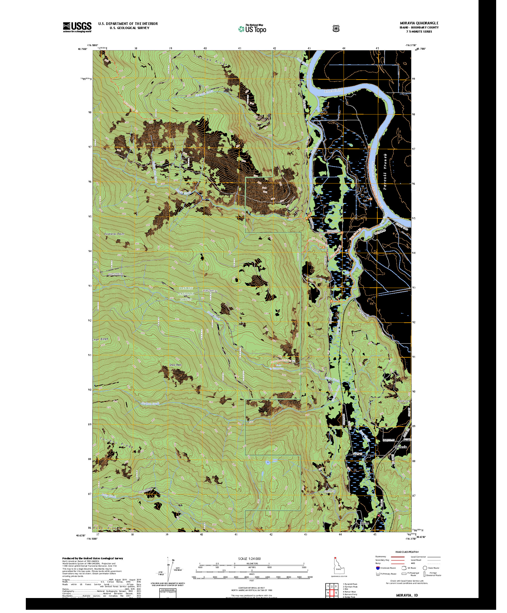 US TOPO 7.5-MINUTE MAP FOR MORAVIA, ID