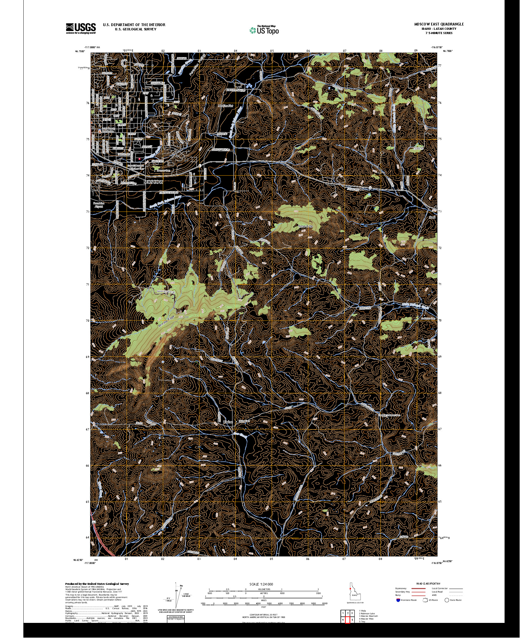 US TOPO 7.5-MINUTE MAP FOR MOSCOW EAST, ID