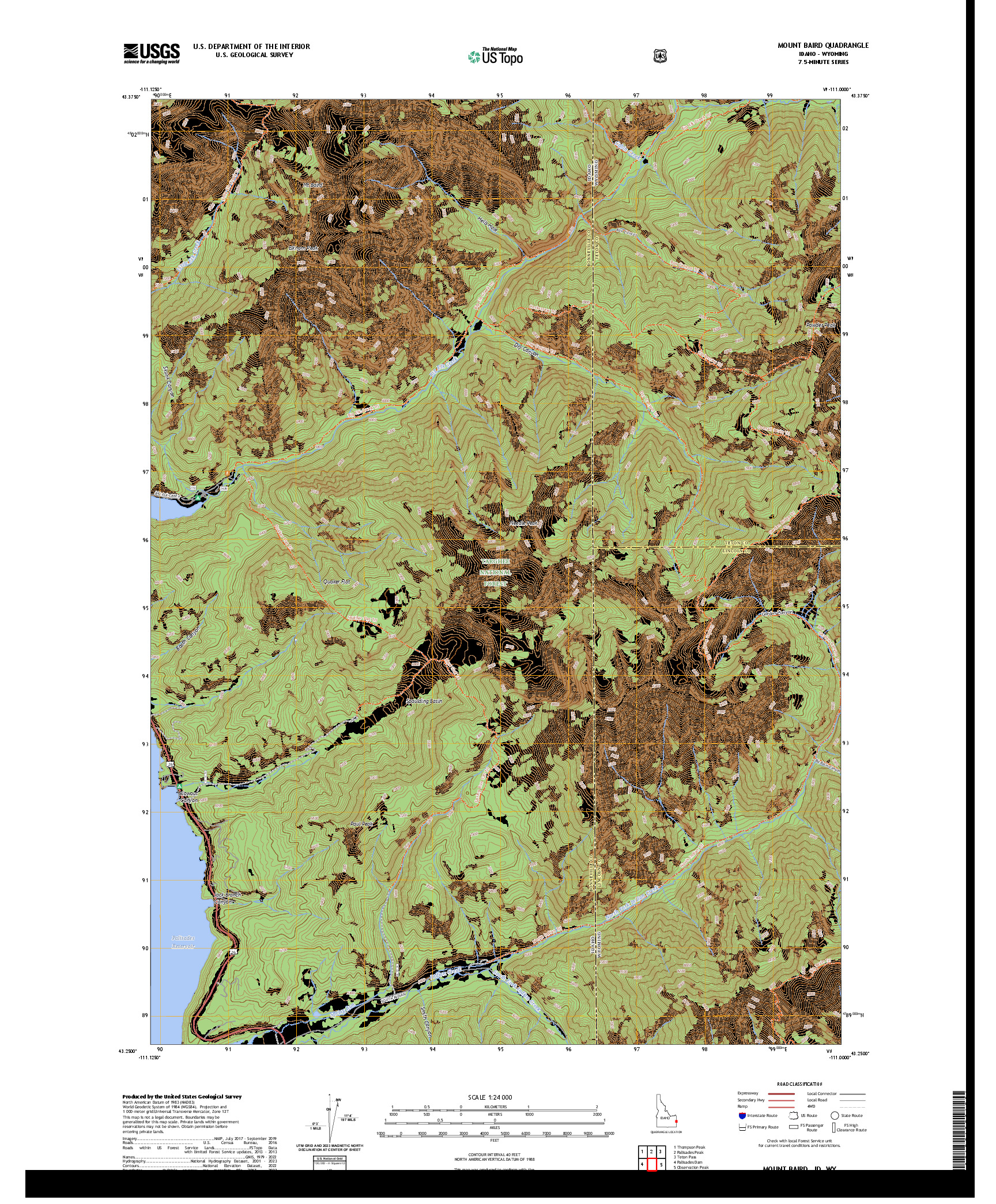US TOPO 7.5-MINUTE MAP FOR MOUNT BAIRD, ID,WY