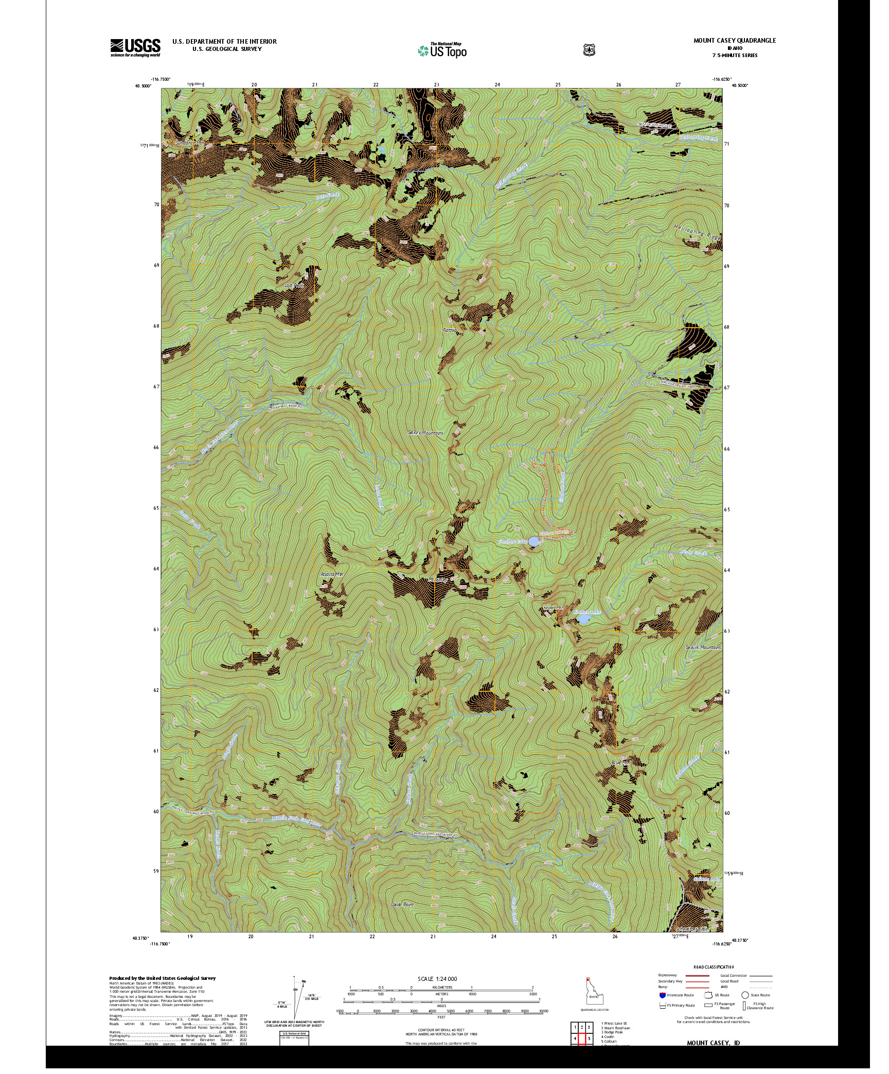 US TOPO 7.5-MINUTE MAP FOR MOUNT CASEY, ID