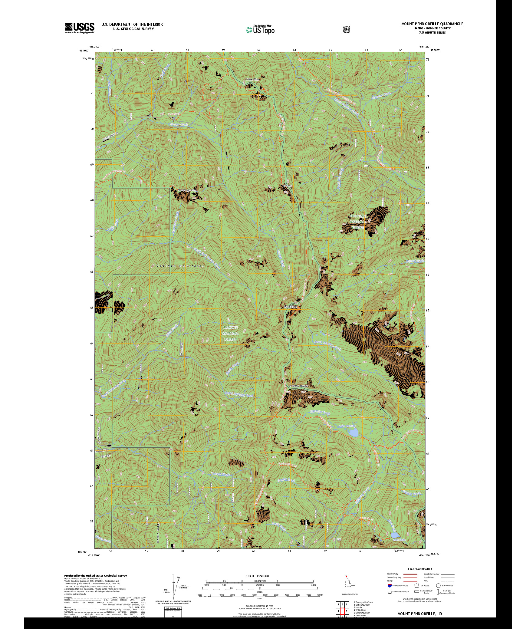 US TOPO 7.5-MINUTE MAP FOR MOUNT PEND OREILLE, ID
