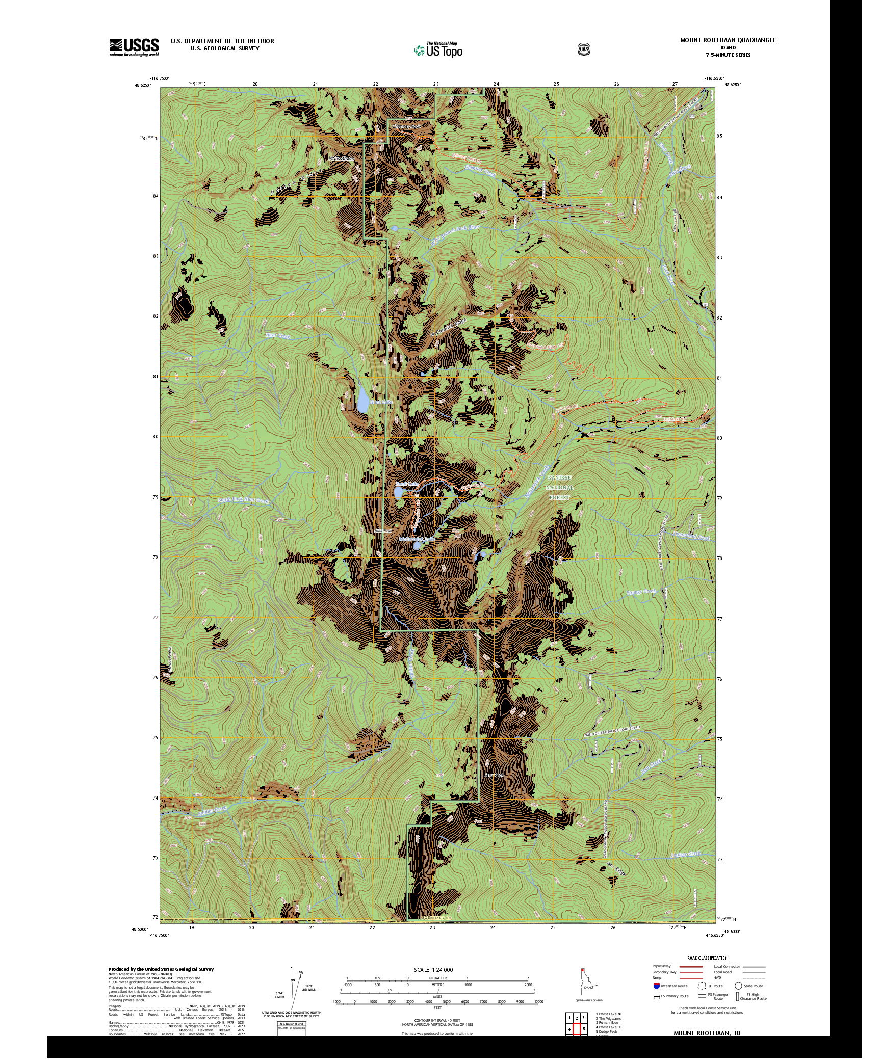 US TOPO 7.5-MINUTE MAP FOR MOUNT ROOTHAAN, ID