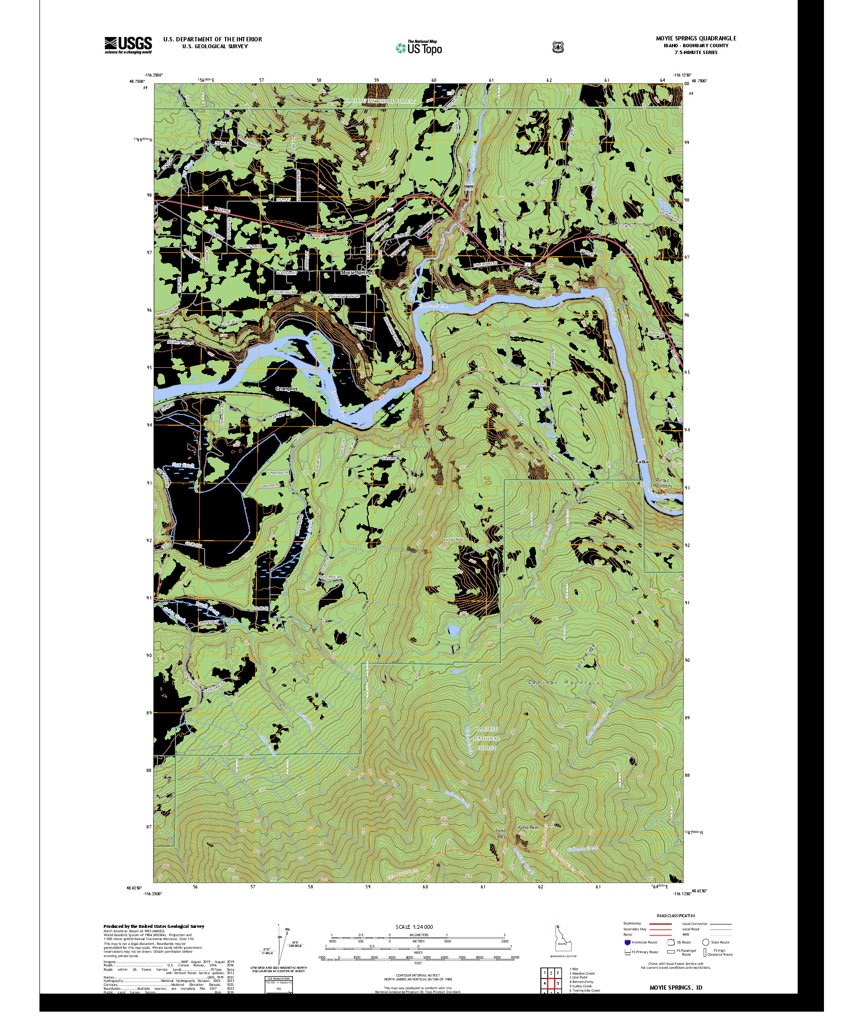US TOPO 7.5-MINUTE MAP FOR MOYIE SPRINGS, ID