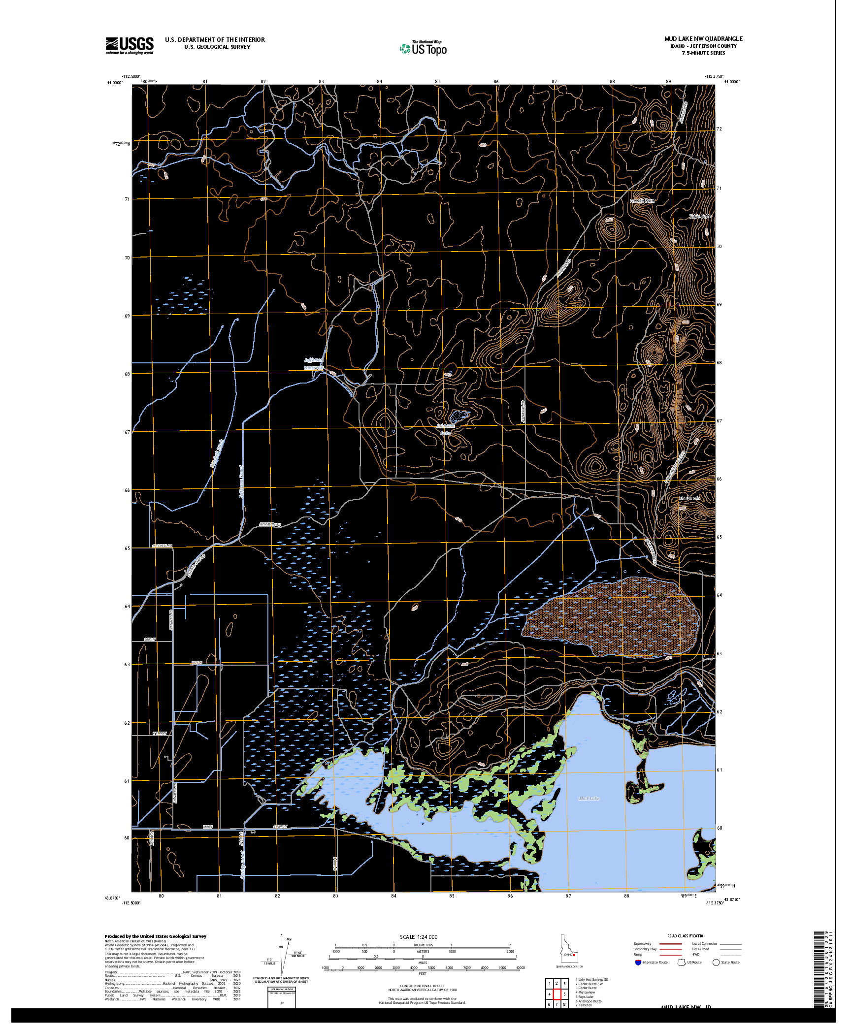 US TOPO 7.5-MINUTE MAP FOR MUD LAKE NW, ID