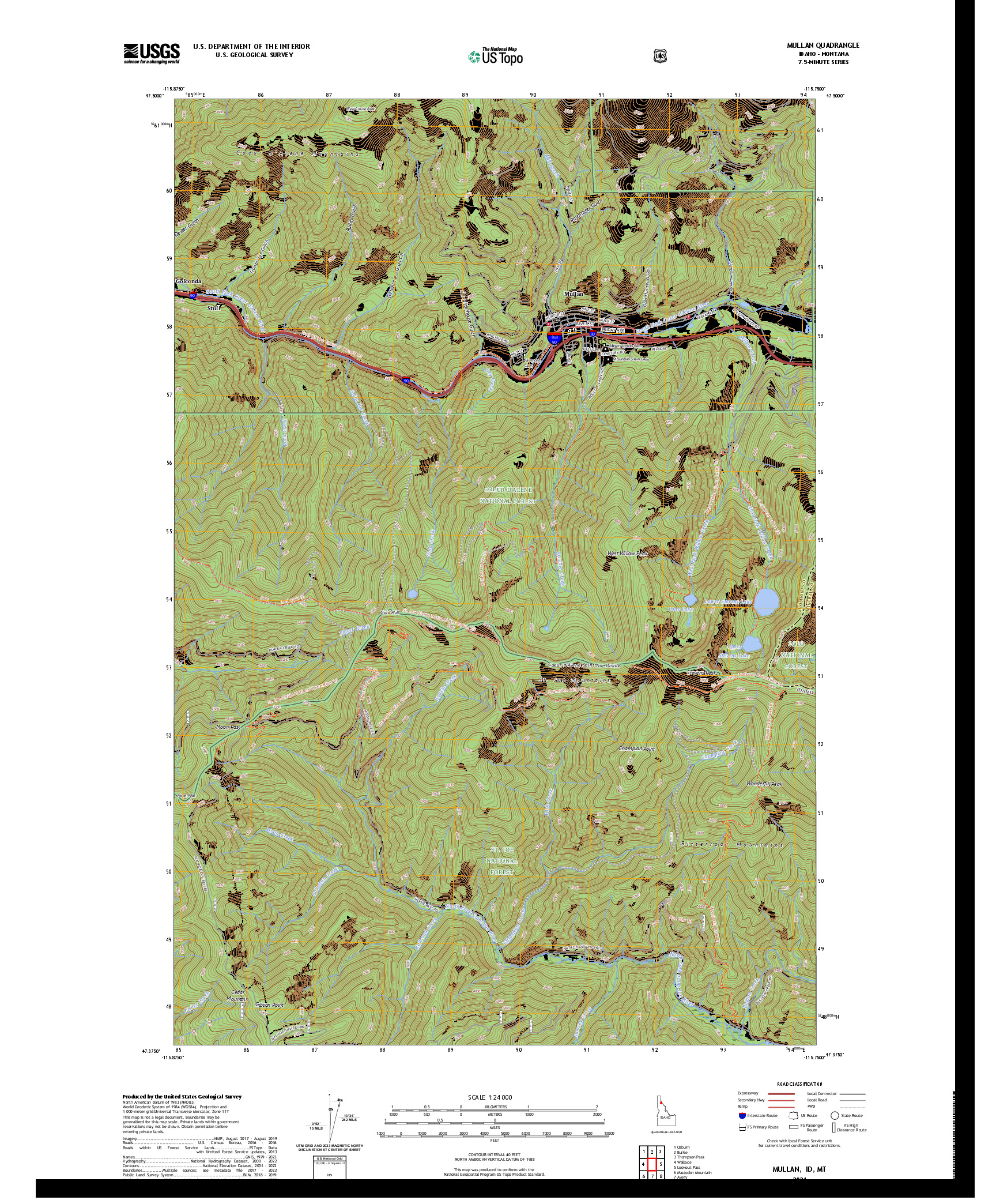 US TOPO 7.5-MINUTE MAP FOR MULLAN, ID,MT