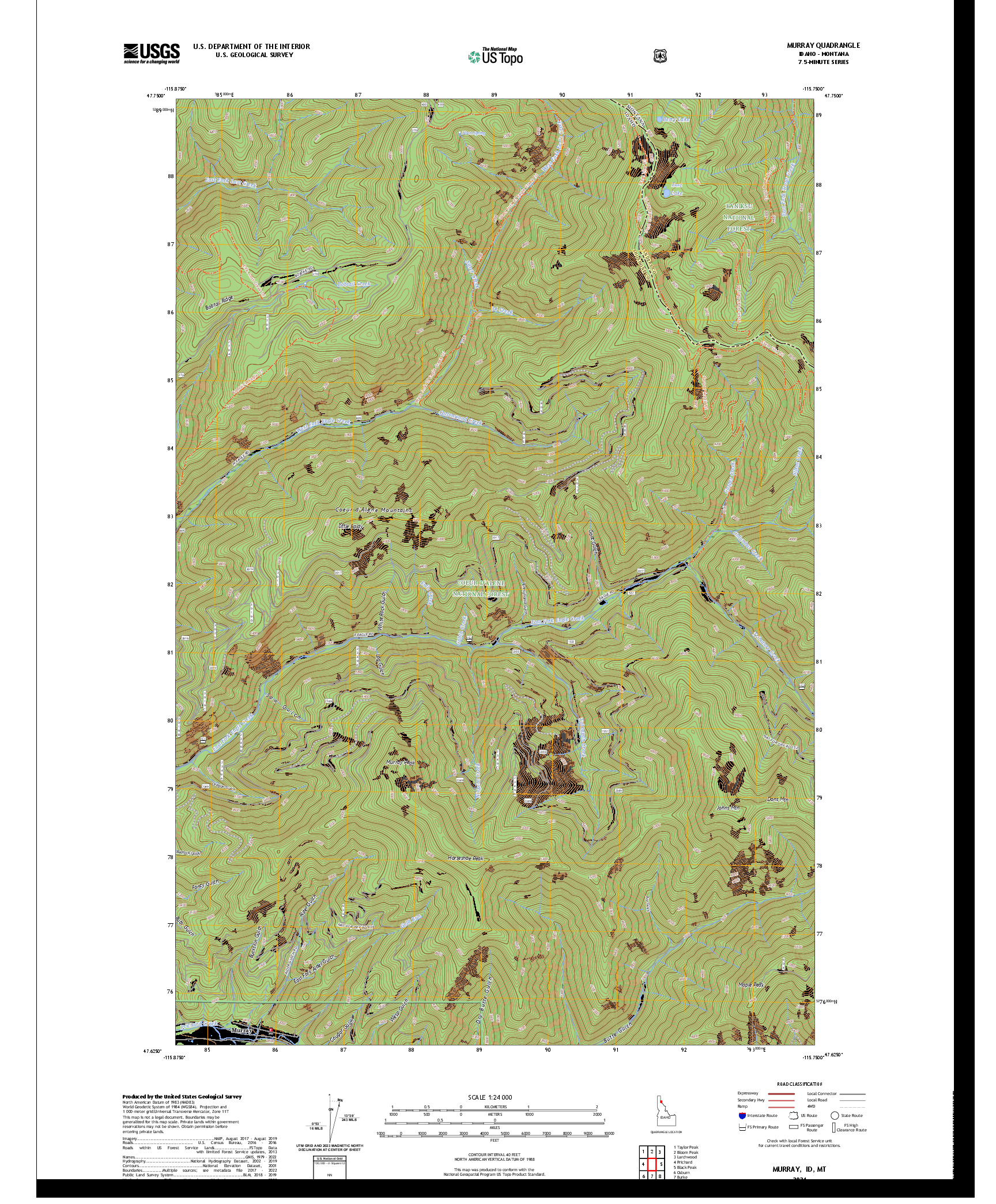 US TOPO 7.5-MINUTE MAP FOR MURRAY, ID,MT