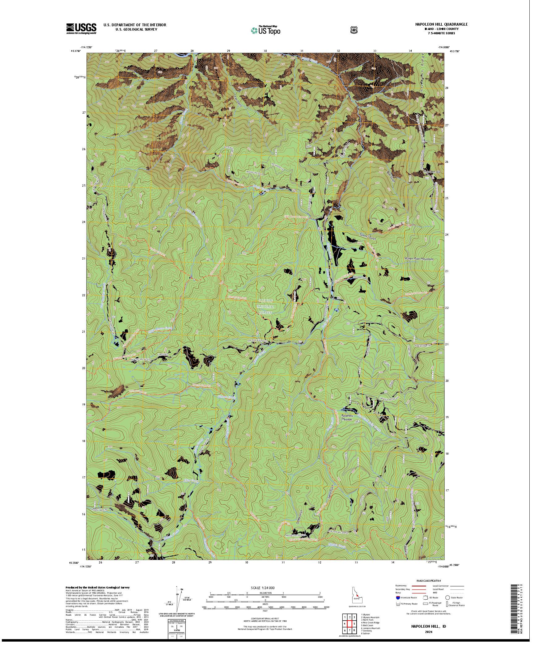 US TOPO 7.5-MINUTE MAP FOR NAPOLEON HILL, ID