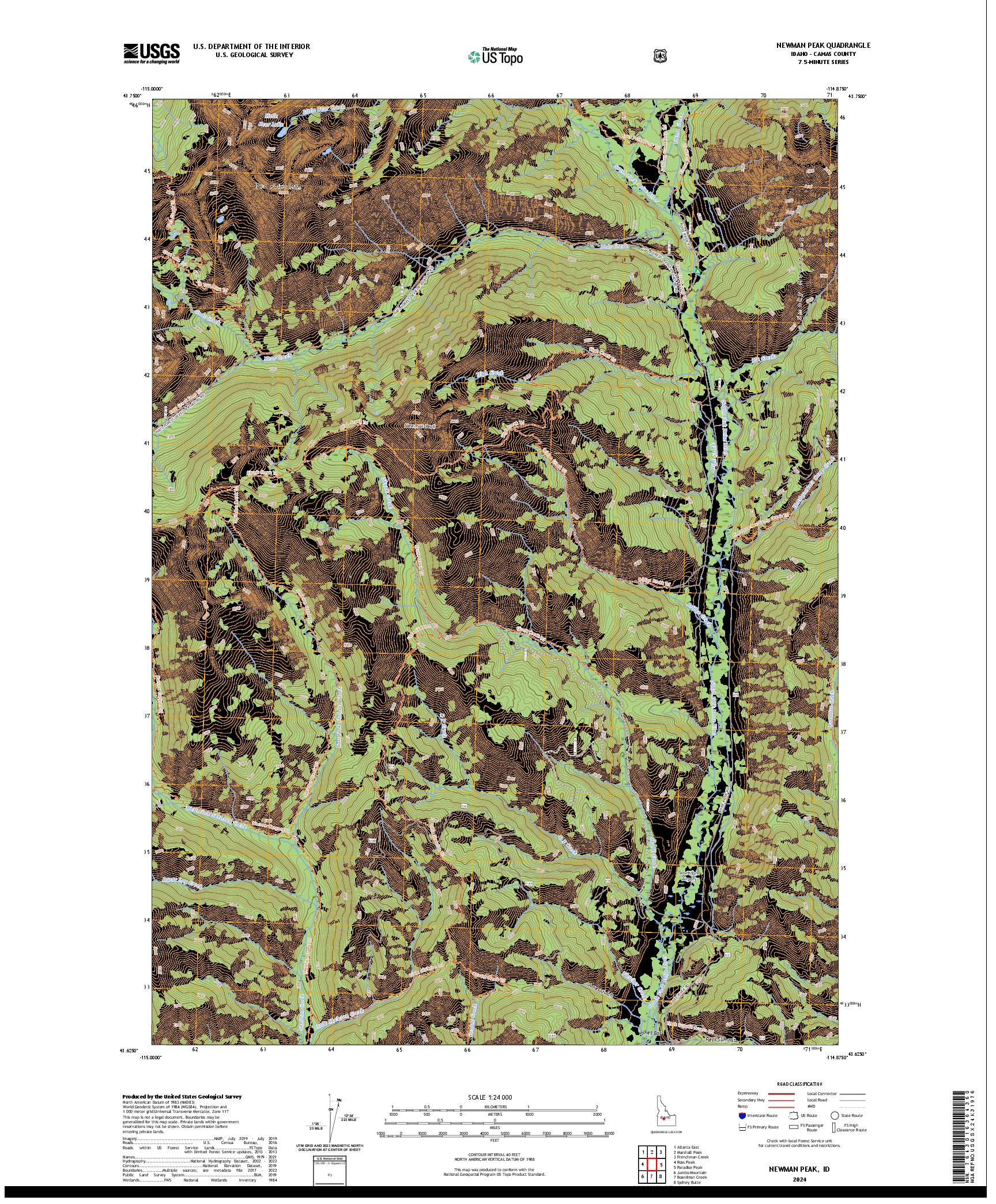 US TOPO 7.5-MINUTE MAP FOR NEWMAN PEAK, ID