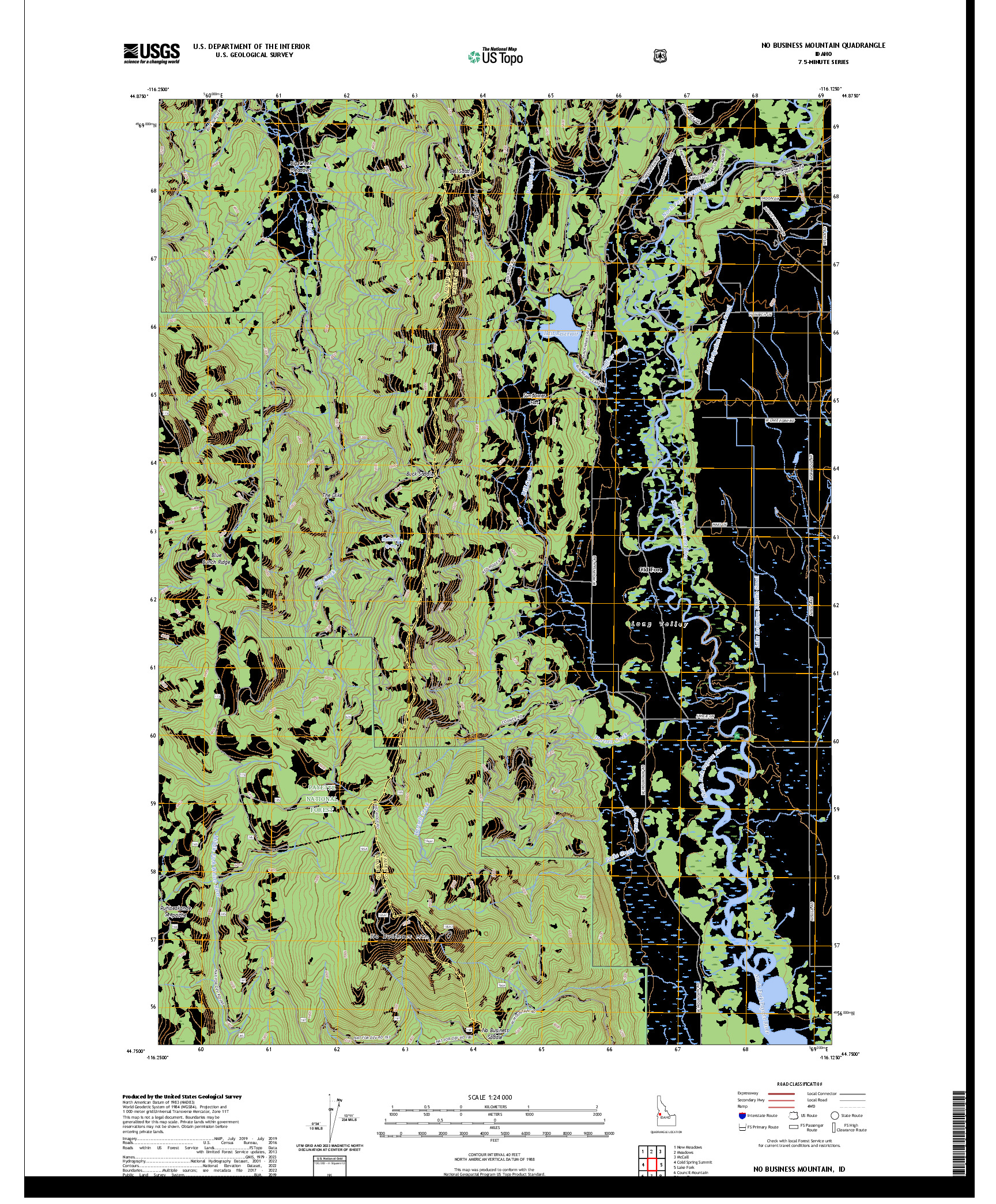 US TOPO 7.5-MINUTE MAP FOR NO BUSINESS MOUNTAIN, ID