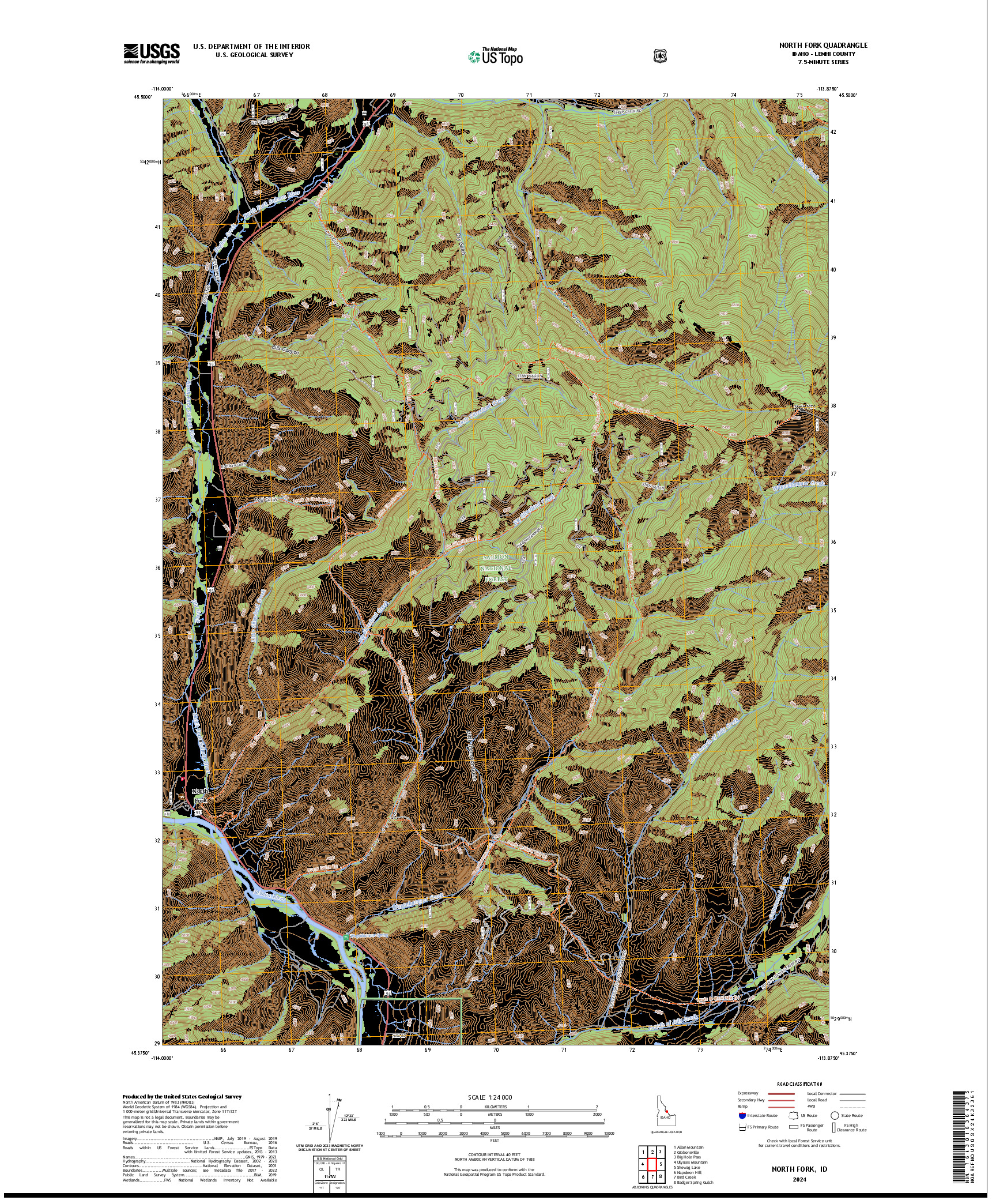 US TOPO 7.5-MINUTE MAP FOR NORTH FORK, ID